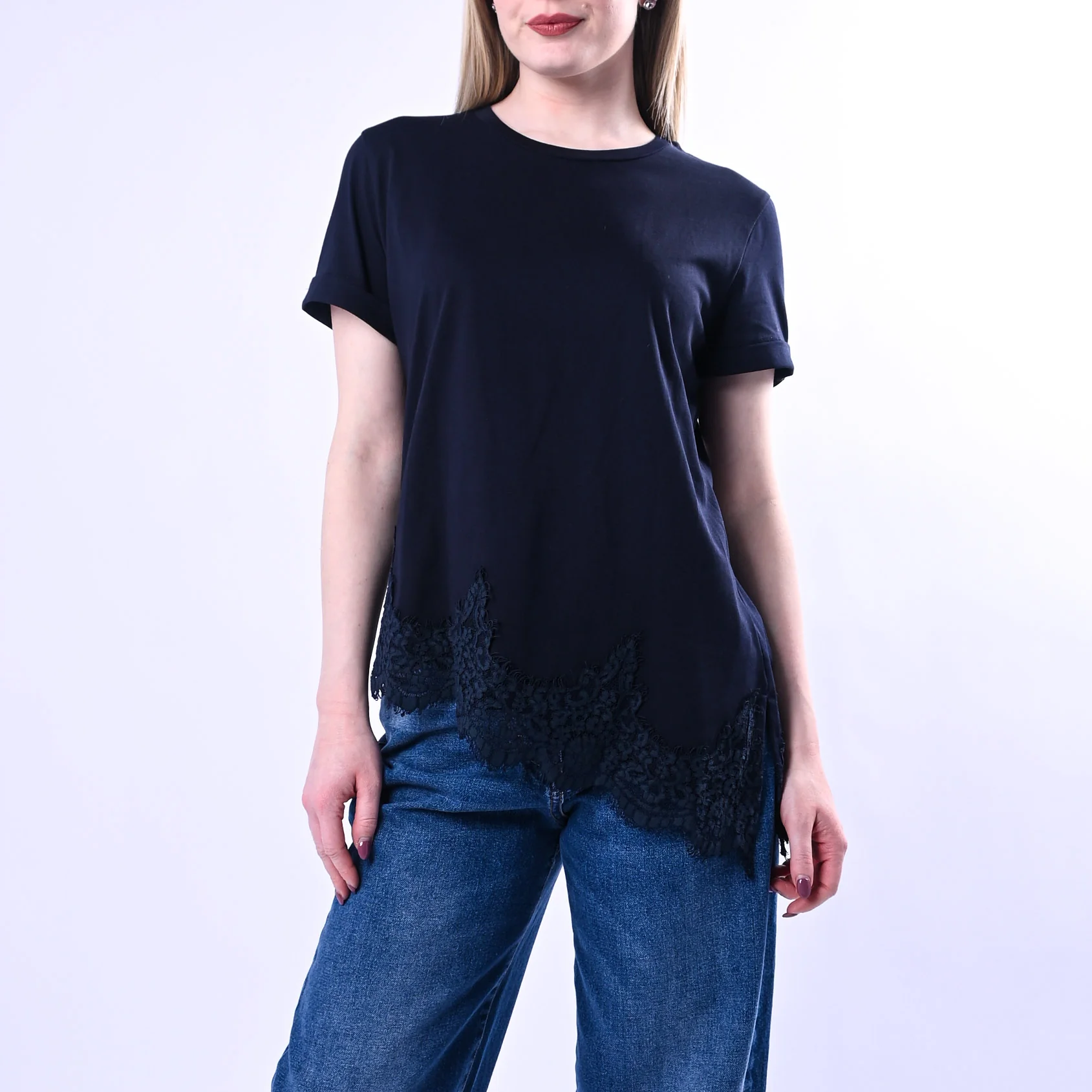 TENSIONE IN - T-SHIRT ASSIMMETRICA CON PIZZO ART.S26MA79/B - BLU