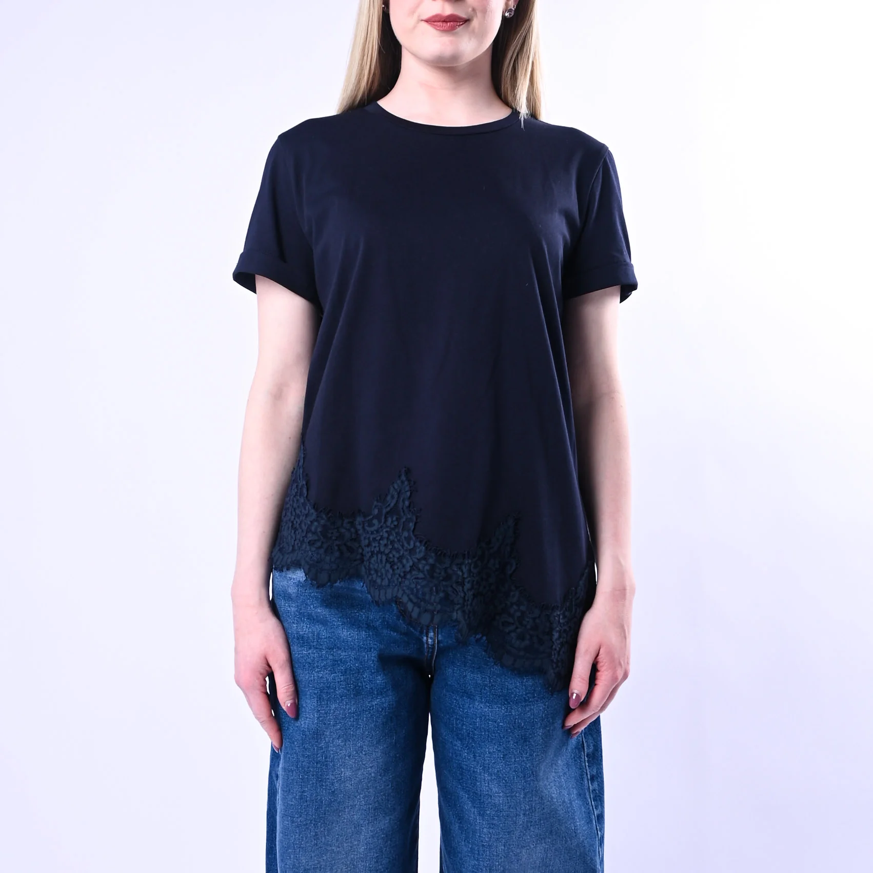 TENSIONE IN - T-SHIRT ASSIMMETRICA CON PIZZO ART.S26MA79/B - BLU - Image 2