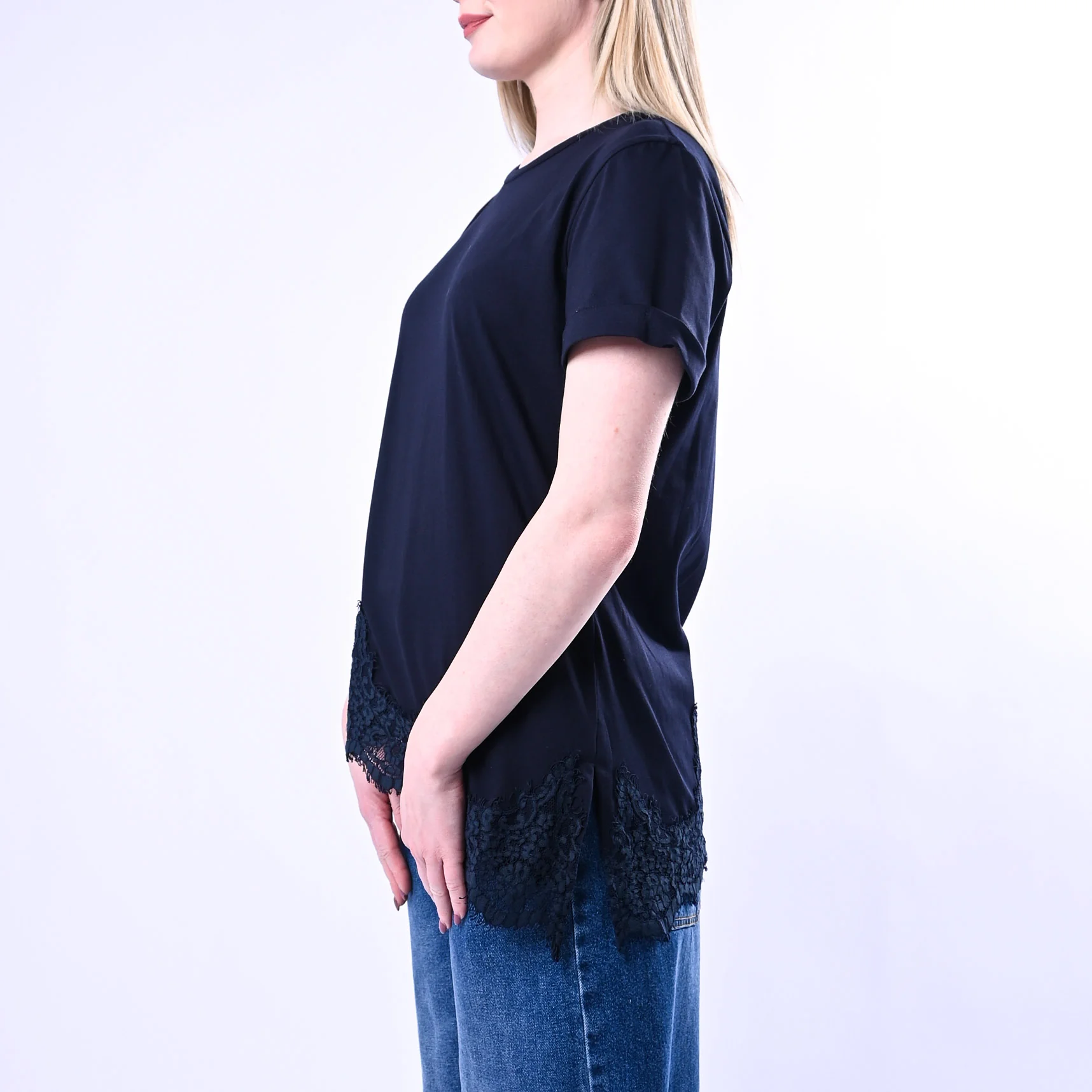 TENSIONE IN - T-SHIRT ASSIMMETRICA CON PIZZO ART.S26MA79/B - BLU - Image 3