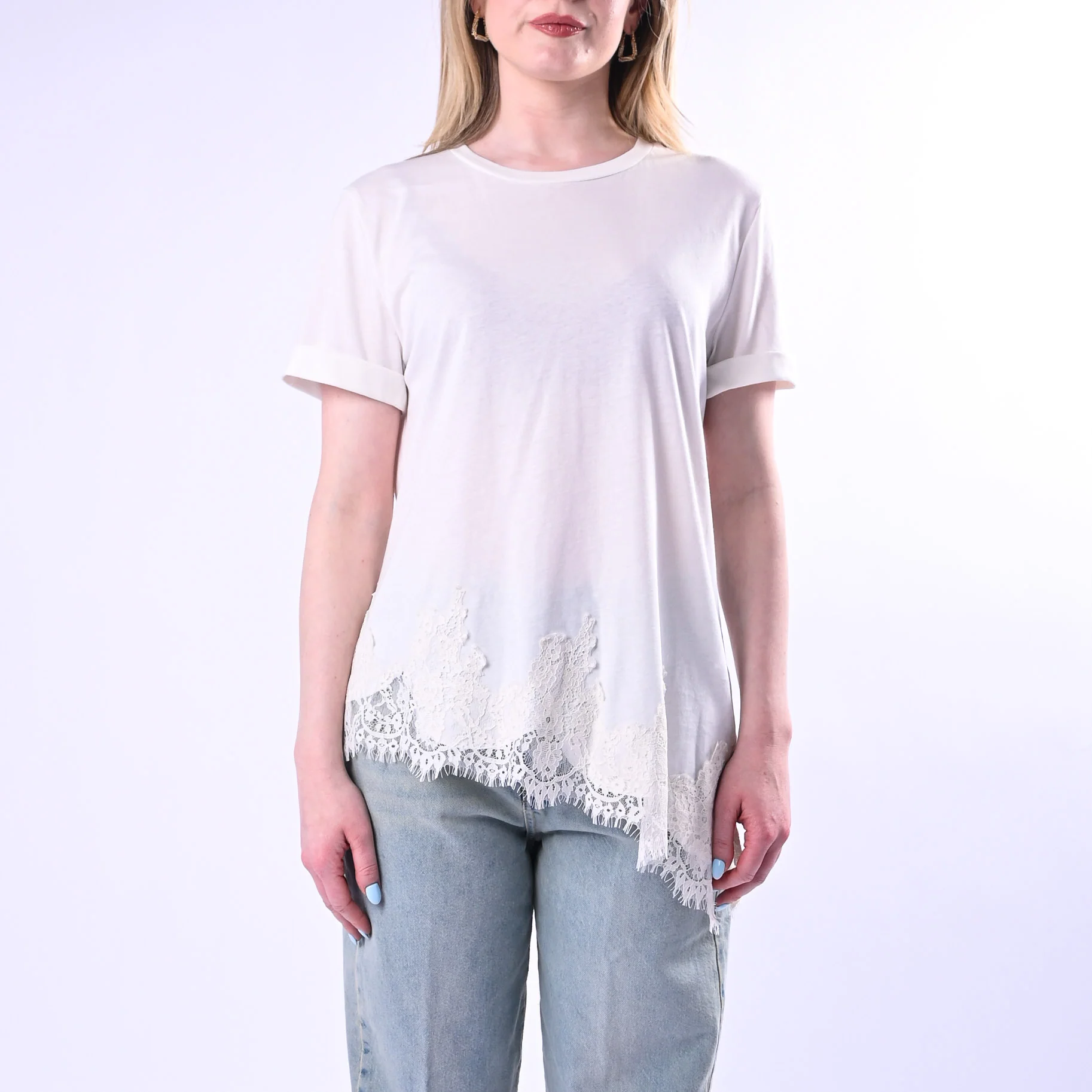 TENSIONE IN - T-SHIRT ASSIMMETRICA CON PIZZO ART.S26MA79/NA - NATURALE - Image 2