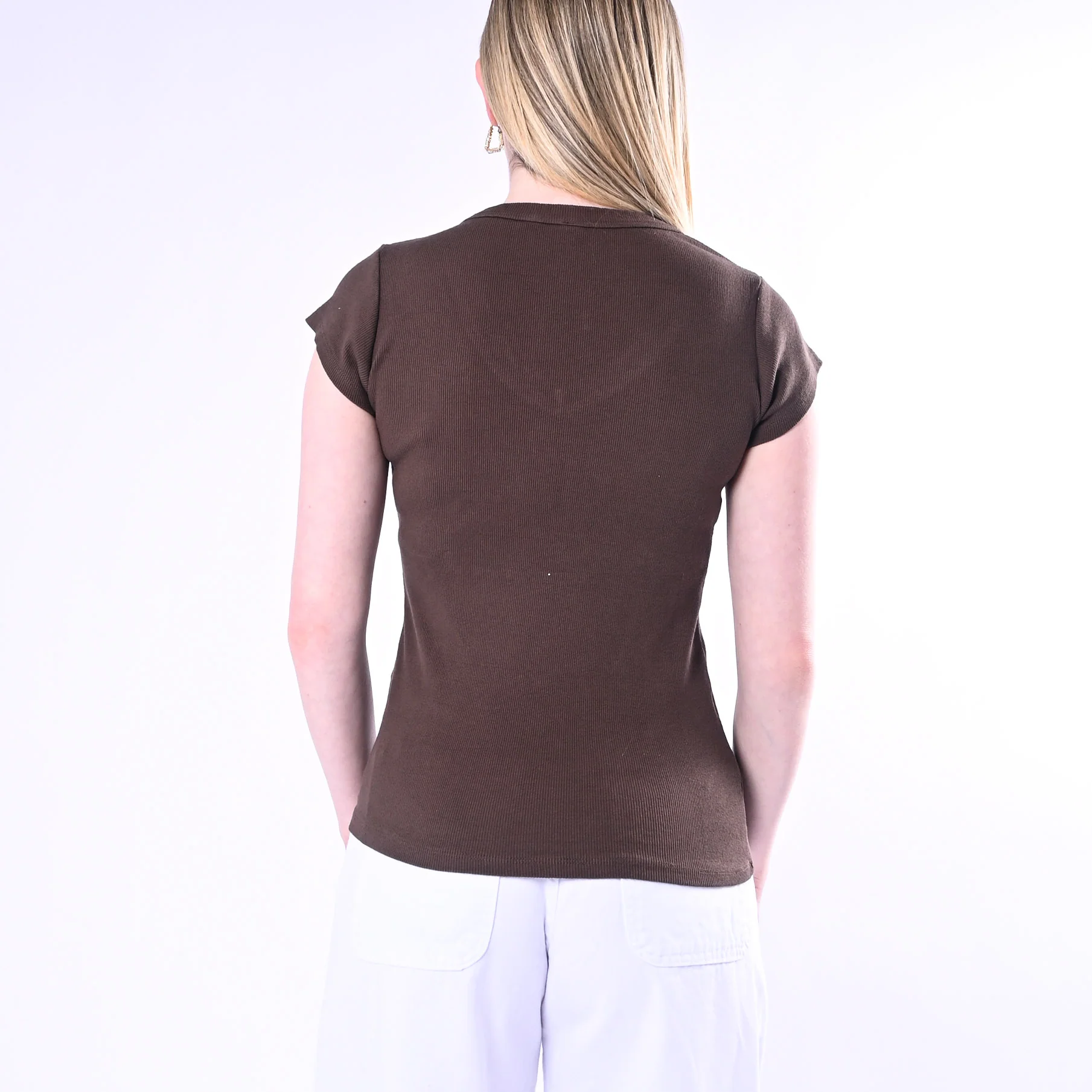 TENSIONE IN - T-SHIRT SCOLLO V A COSTINE ART.21005/C - CIOCCOLATO - Image 4
