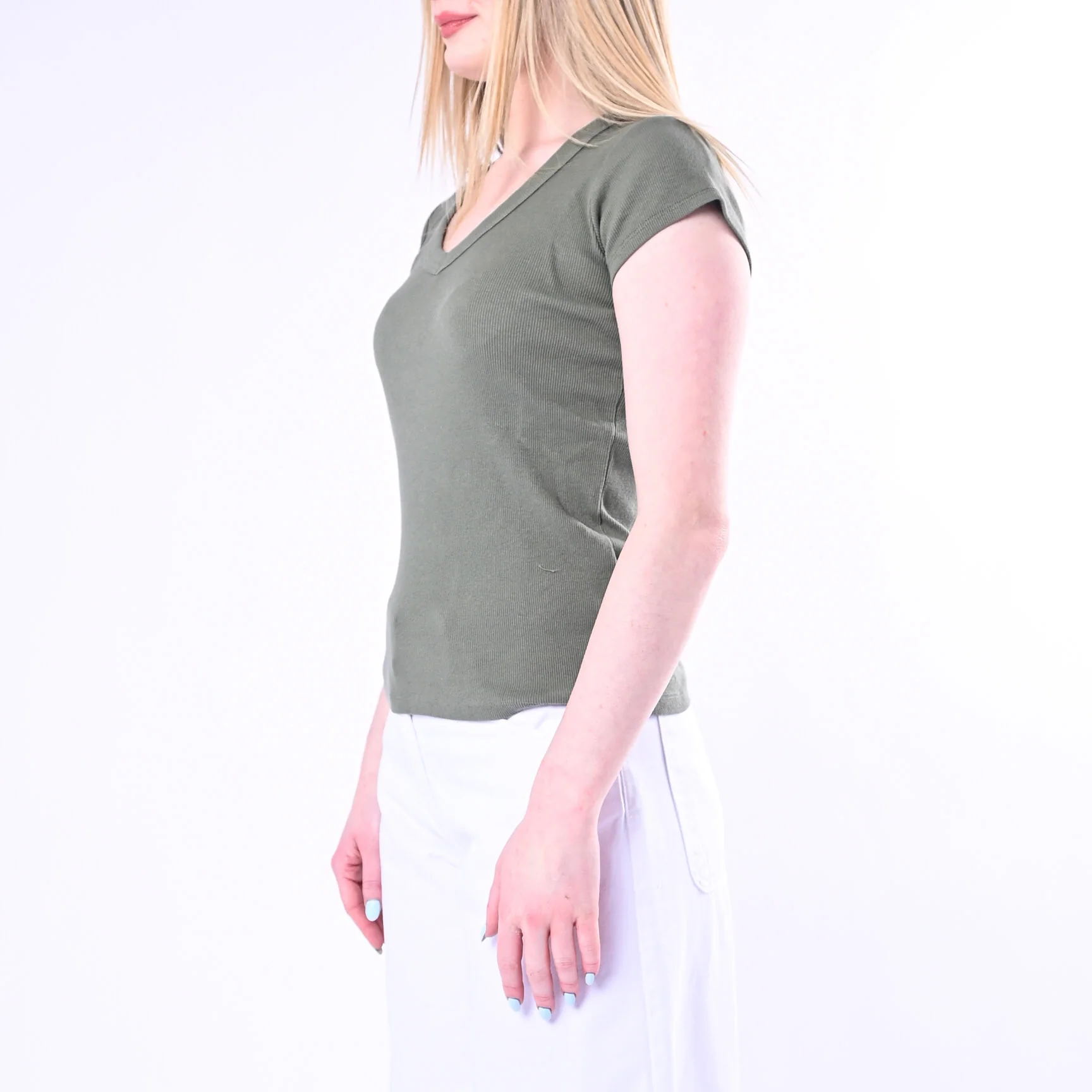 TENSIONE IN - T-SHIRT SCOLLO V A COSTINE ART.21005/M - MILITARE - Image 3