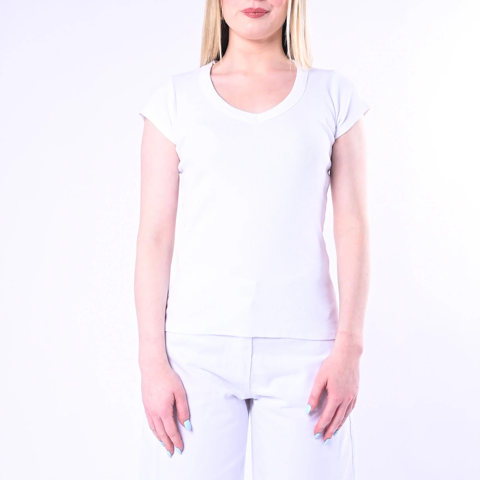 TENSIONE IN - T-SHIRT SCOLLO V A COSTINE ART.21005/P - PANNA - Image 2