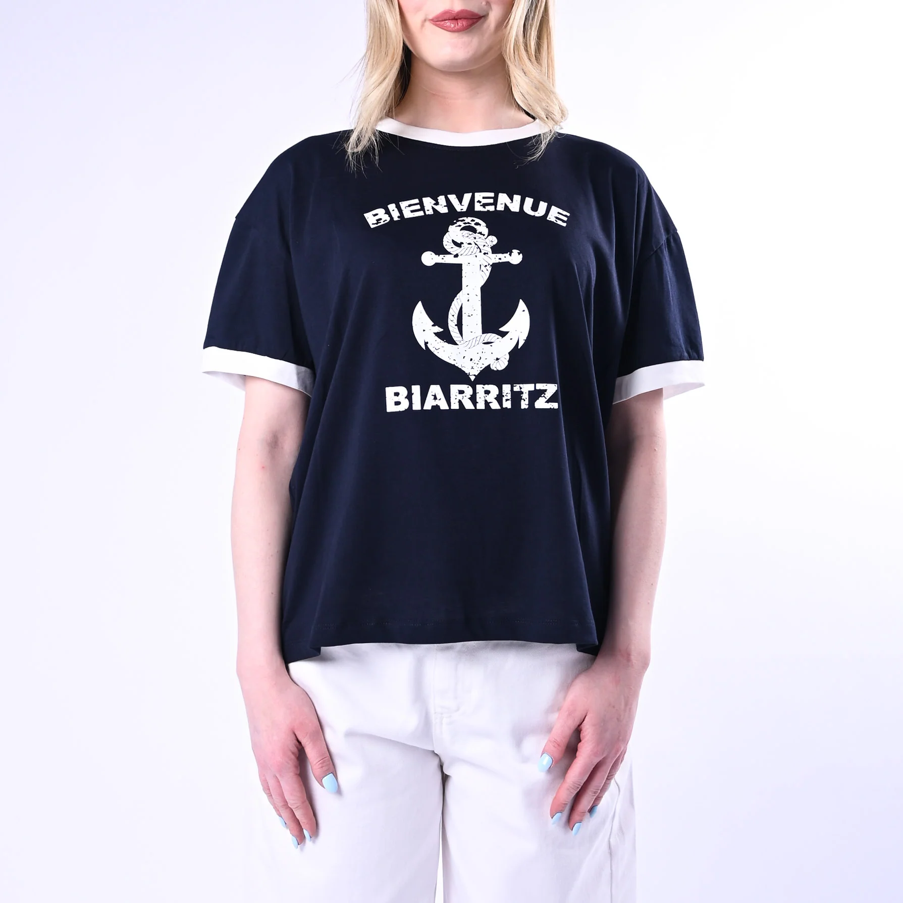 TENSIONE IN - T-SHIRT STAMPA ANCORA ART.26M4734/BP - BLU/PANNA - Image 2
