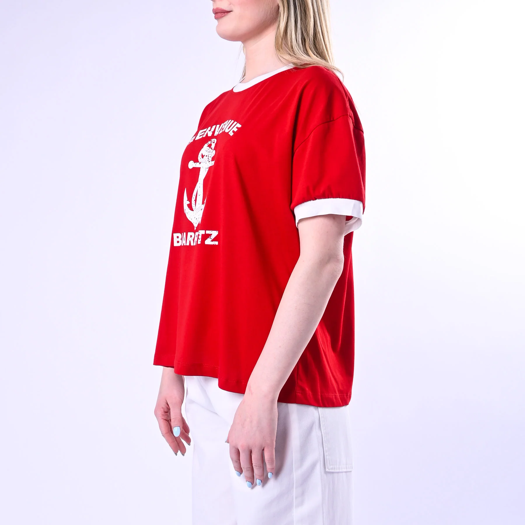 TENSIONE IN - T-SHIRT STAMPA ANCORA ART.26M4734/RP - ROSSO/PANNA - Image 3
