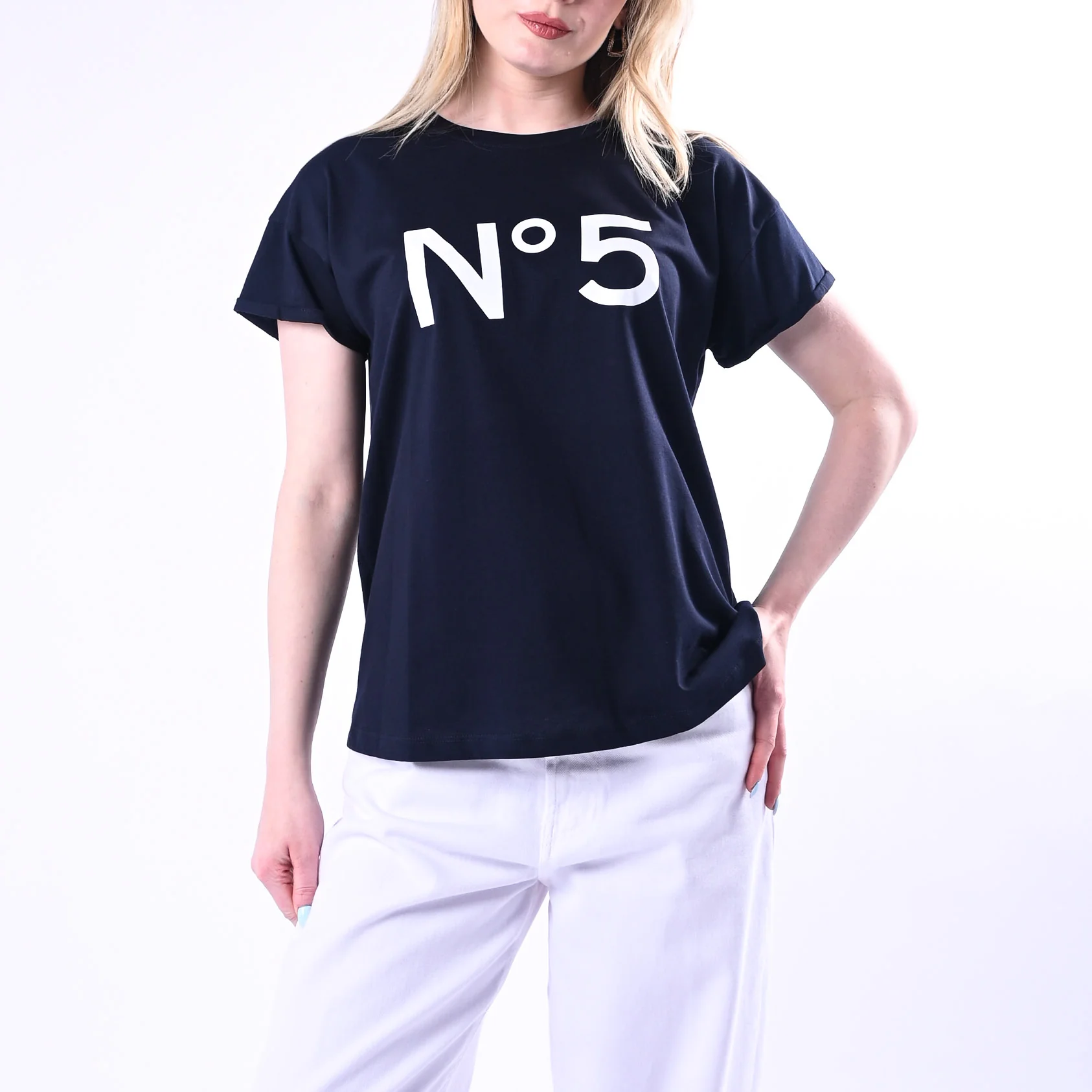 TENSIONE IN - T-SHIRT STAMPA N°5 ART.26M4385/BBI - BLU/BIANCO