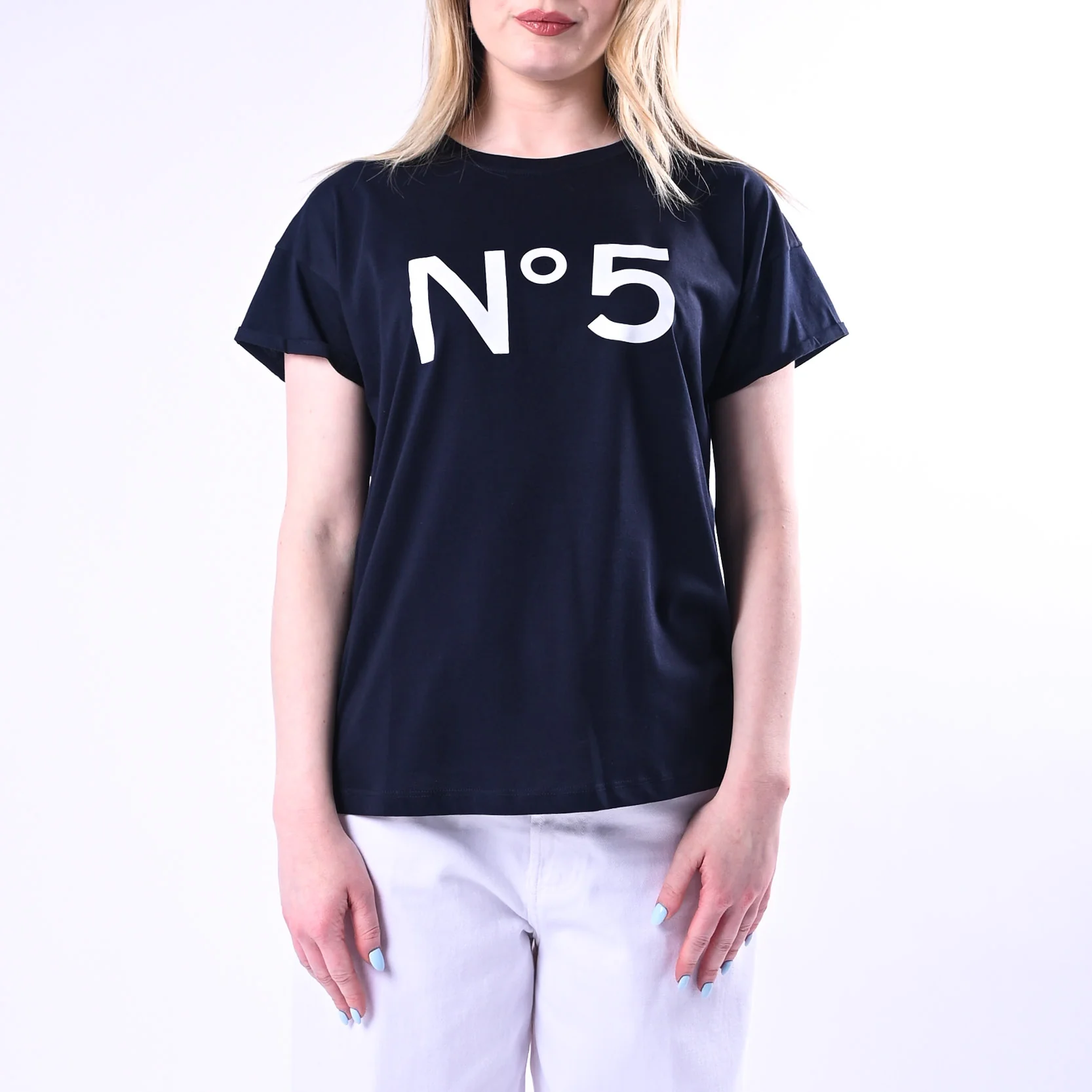 TENSIONE IN - T-SHIRT STAMPA N°5 ART.26M4385/BBI - BLU/BIANCO - Image 2