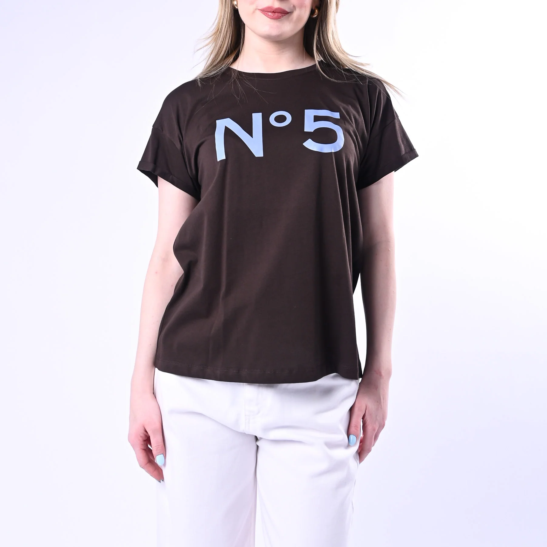 TENSIONE IN - T-SHIRT STAMPA N°5 ART.26M4385/MC - MORO/CELESTE