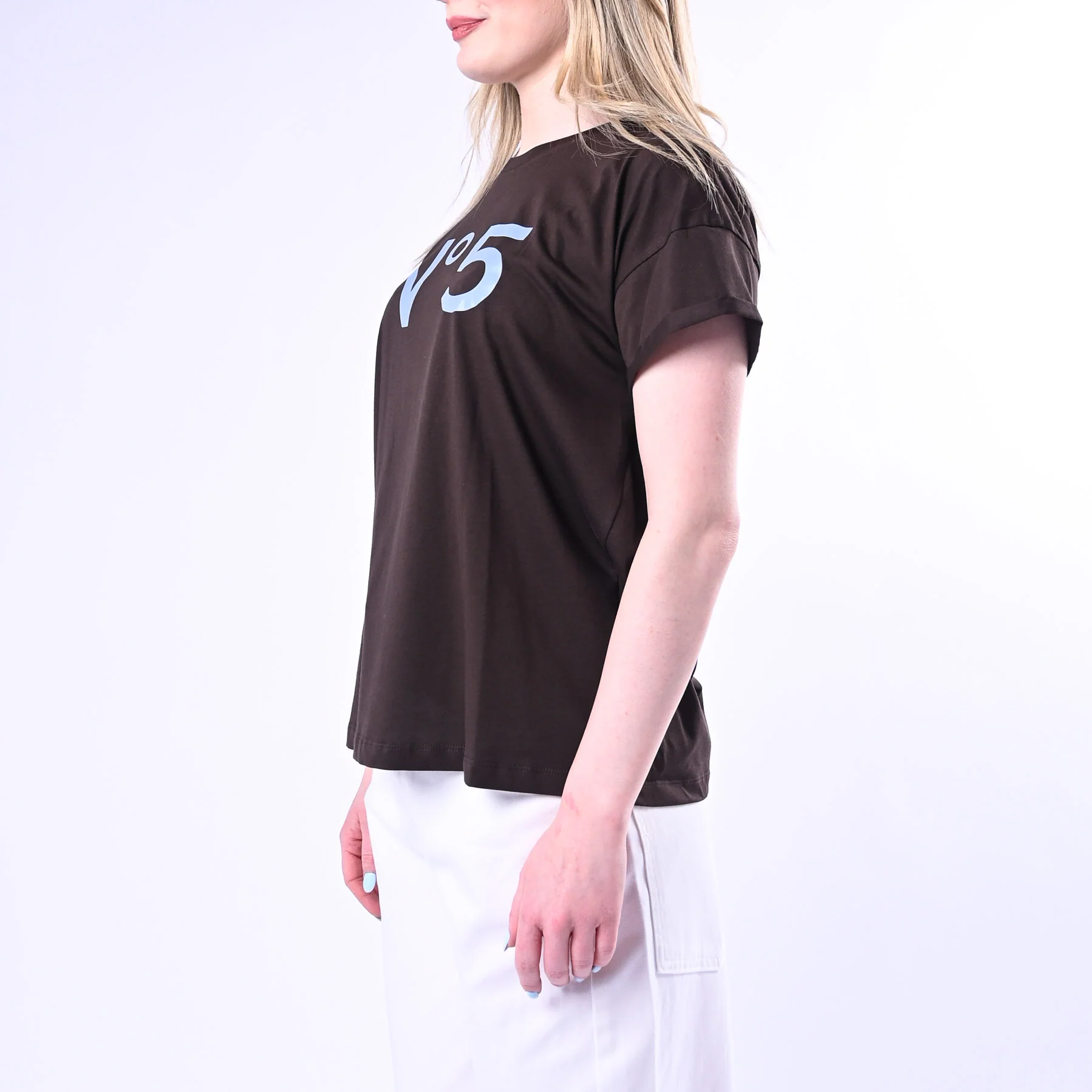 TENSIONE IN - T-SHIRT STAMPA N°5 ART.26M4385/MC - MORO/CELESTE - Image 2