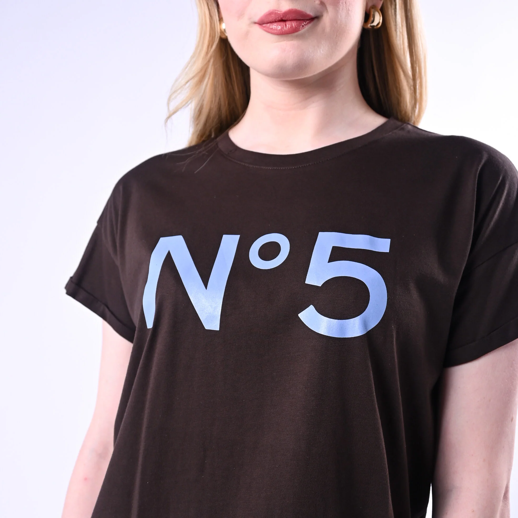 TENSIONE IN - T-SHIRT STAMPA N°5 ART.26M4385/MC - MORO/CELESTE - Image 4