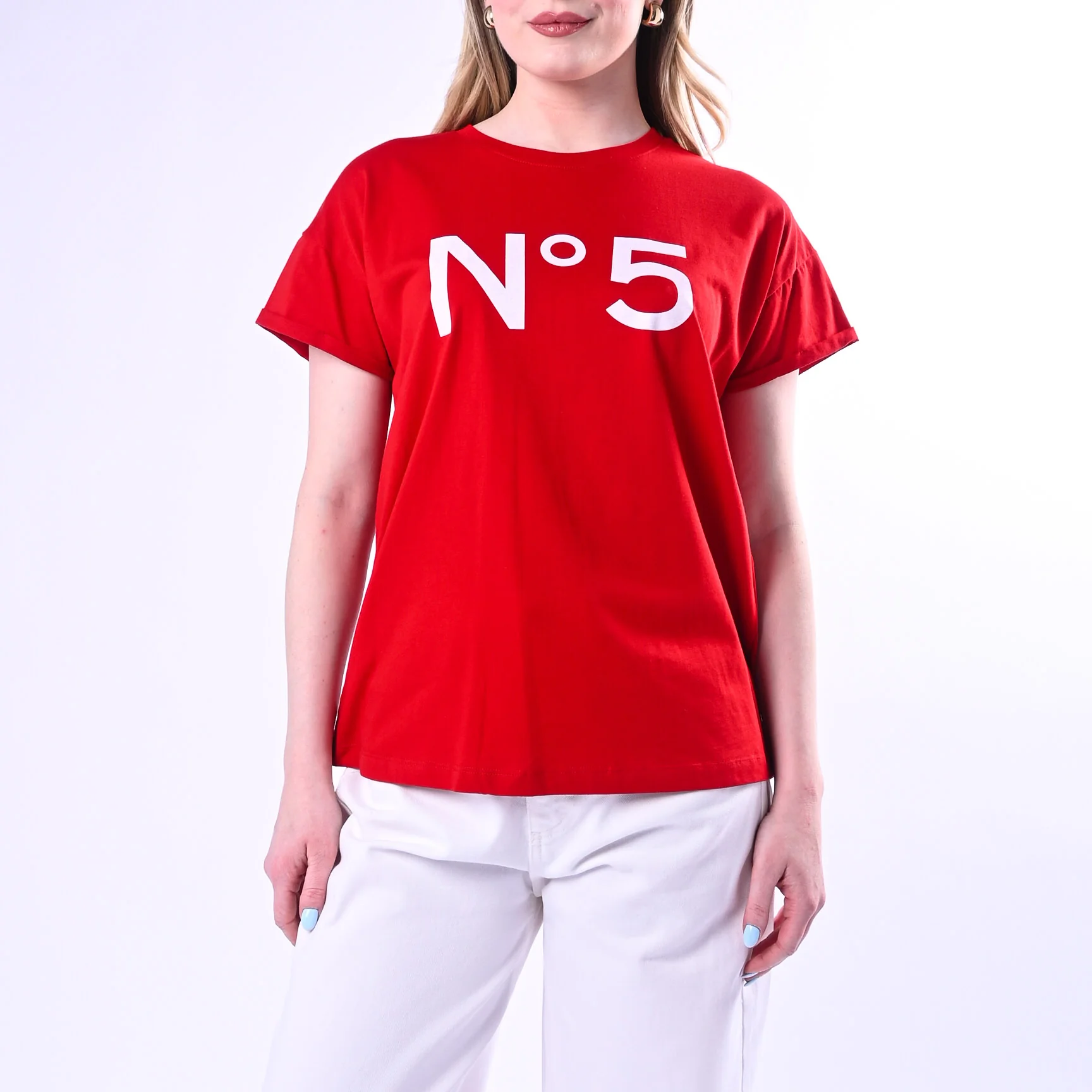 TENSIONE IN - T-SHIRT STAMPA N°5 ART.26M4385/RB - ROSSO/BIANCO