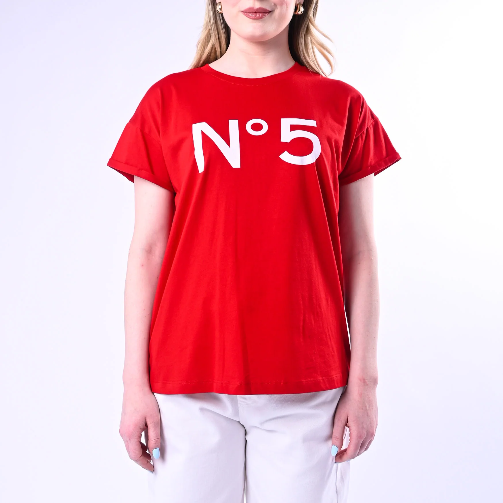 TENSIONE IN - T-SHIRT STAMPA N°5 ART.26M4385/RB - ROSSO/BIANCO - Image 2