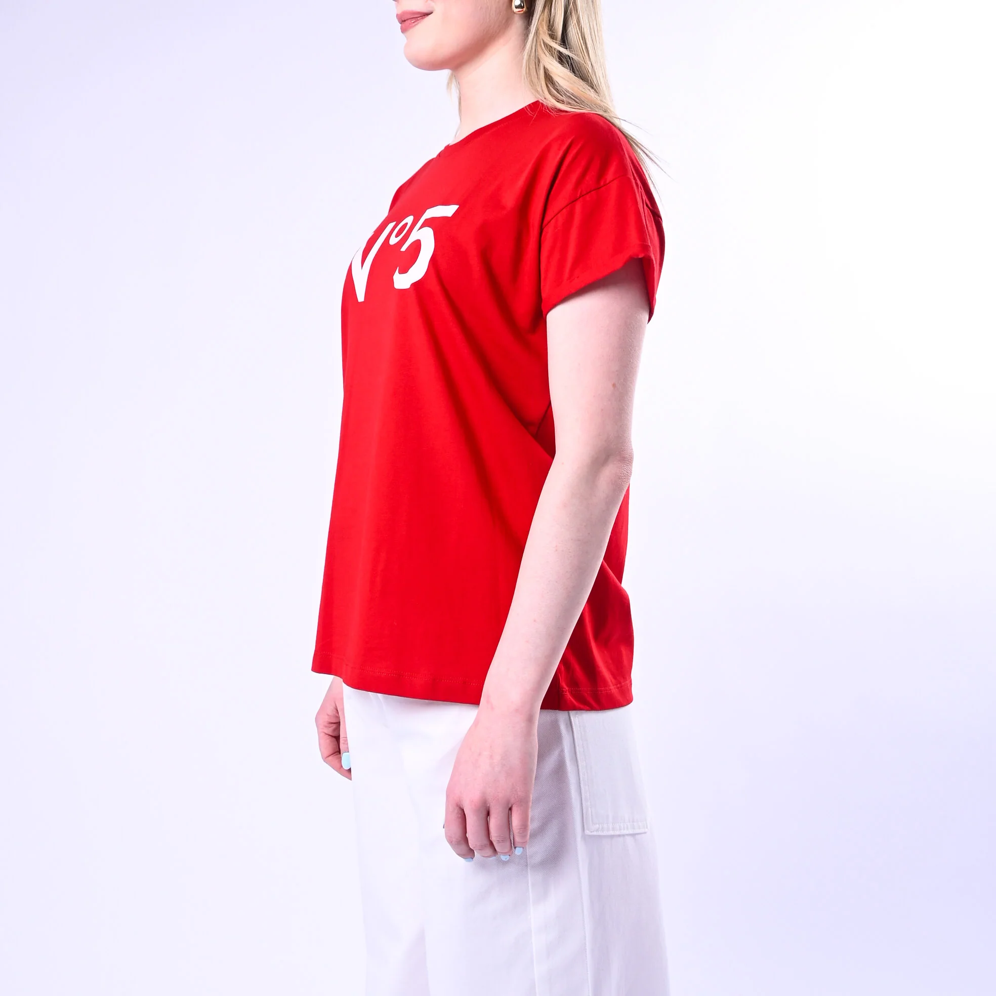 TENSIONE IN - T-SHIRT STAMPA N°5 ART.26M4385/RB - ROSSO/BIANCO - Image 3