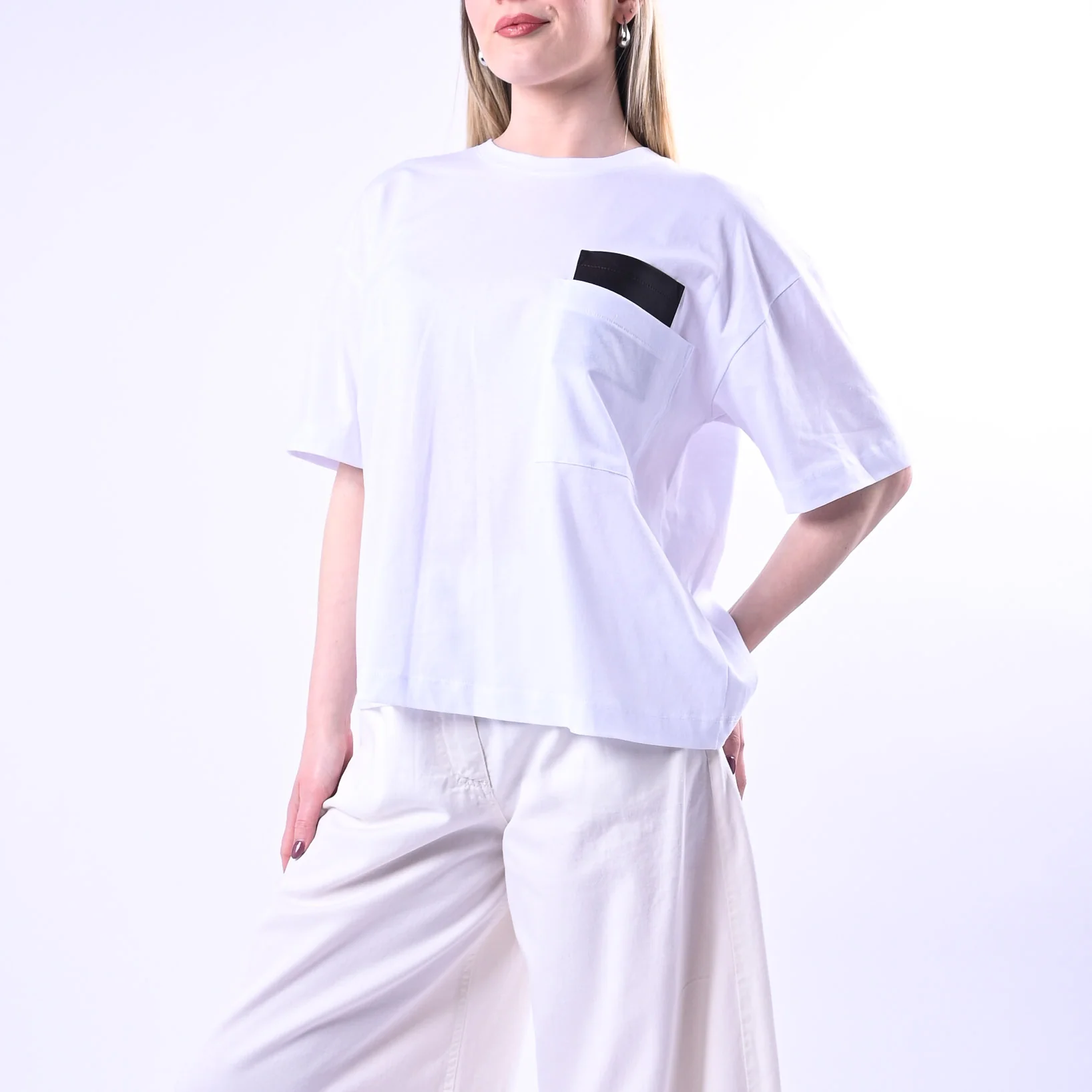 TENSIONE IN - T-SHIRT TASCHINO ECOPELLE PUNTO QUADRATO ART.26M4324 - BIANCO