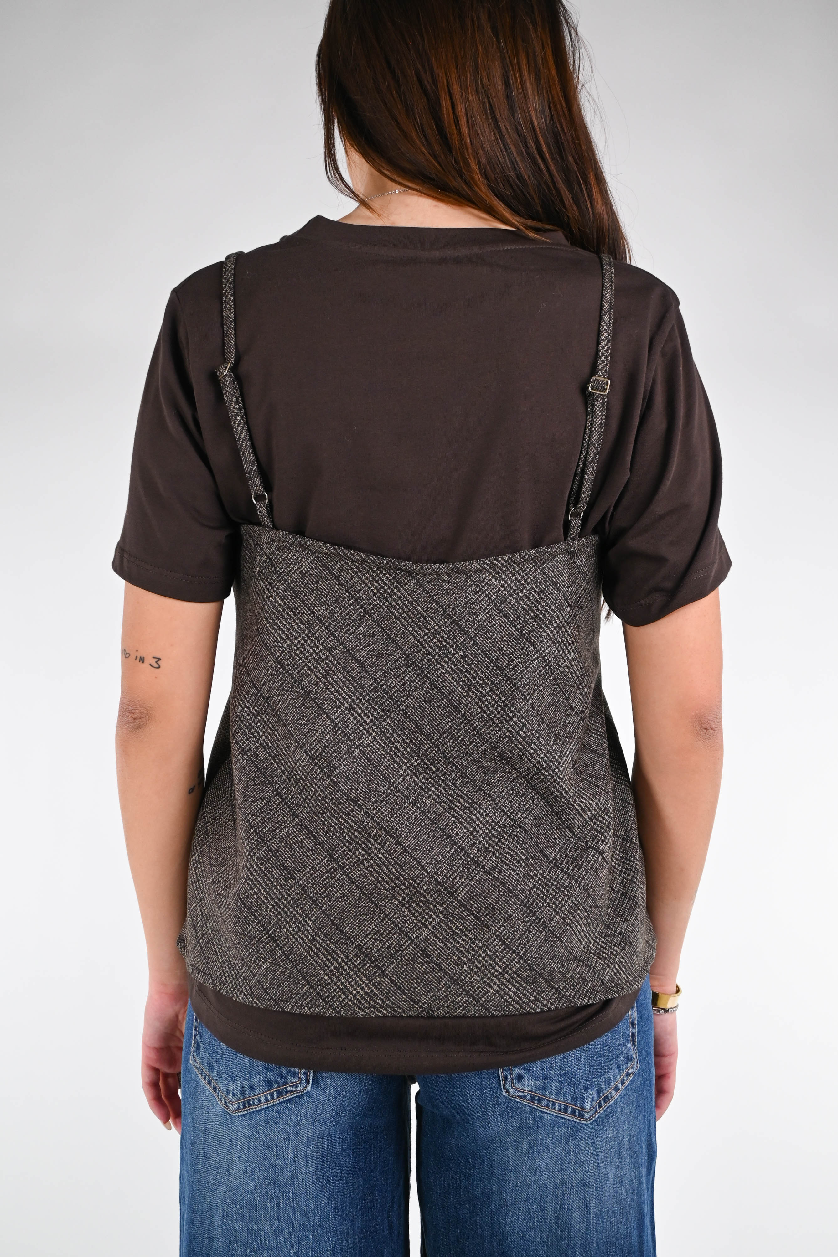 TENSIONE IN - TOP E T-SHIRT SPALLINA CON PIZZO ART.37763 - CHECK MORO - Image 4