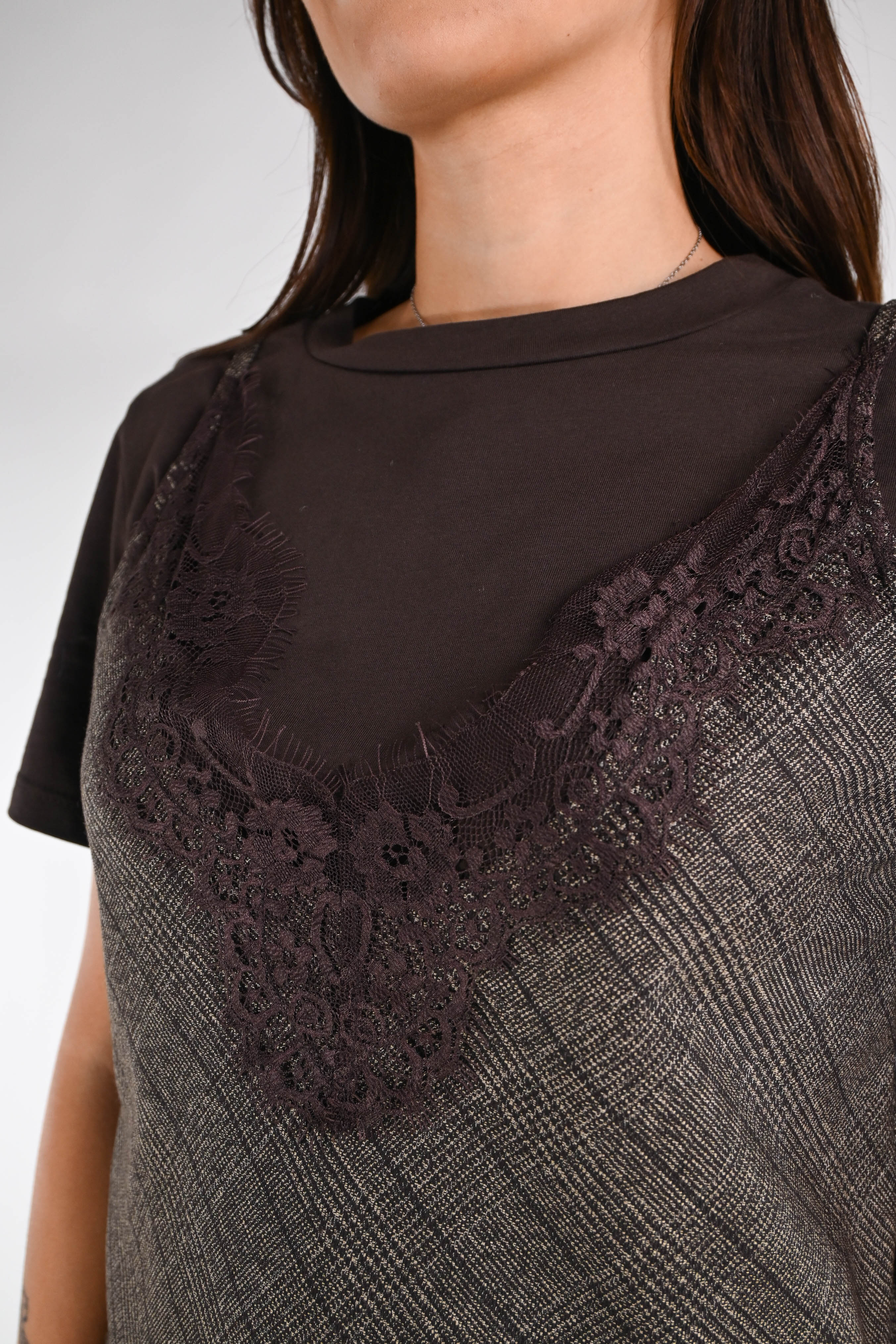 TENSIONE IN - TOP E T-SHIRT SPALLINA CON PIZZO ART.37763 - CHECK MORO - Image 5