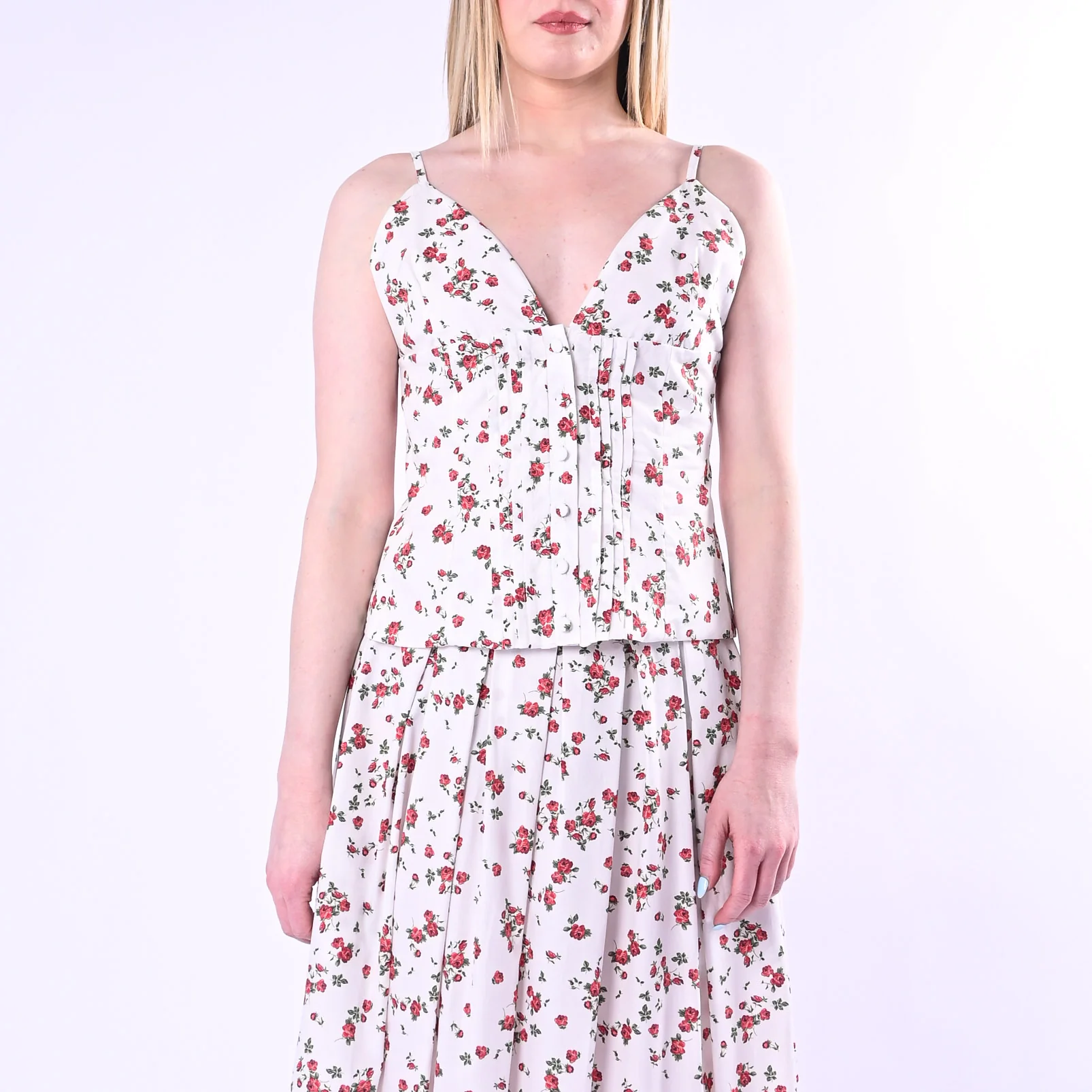 TENSIONE IN - TOP POPELINE FANTASIA FLOREALE ART.S26TA83/BR - BIANCO/ROSSO - Image 3