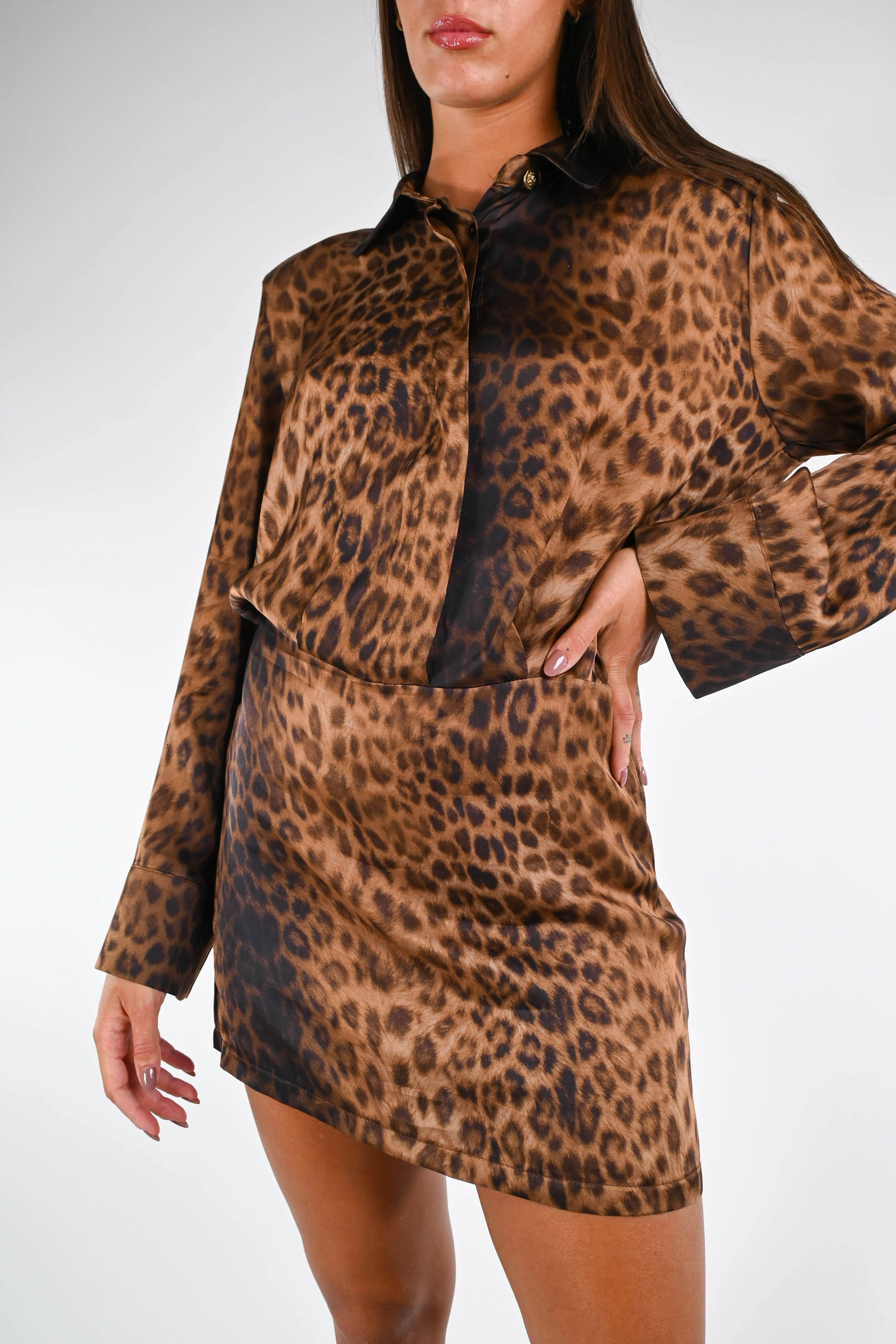 VICOLO - ABITO SATIN ANIMALIER ART.TF0884 - MORO/TABACCO - Image 5