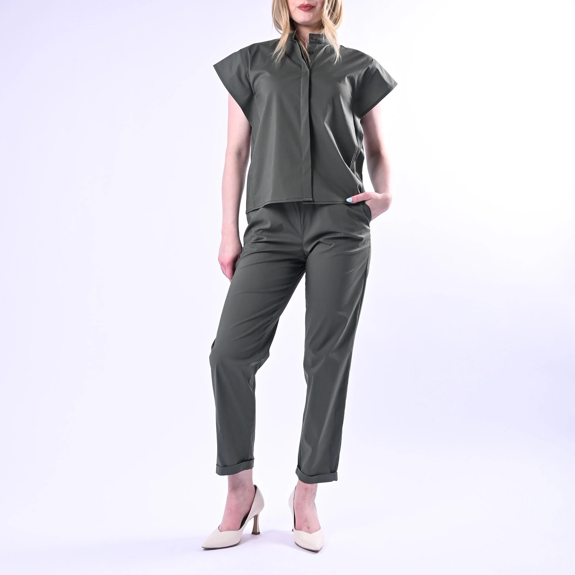 VICOLO - CAMICIA COREANA SPALLA ALETTE ART.TAB2008/M - MILITARE