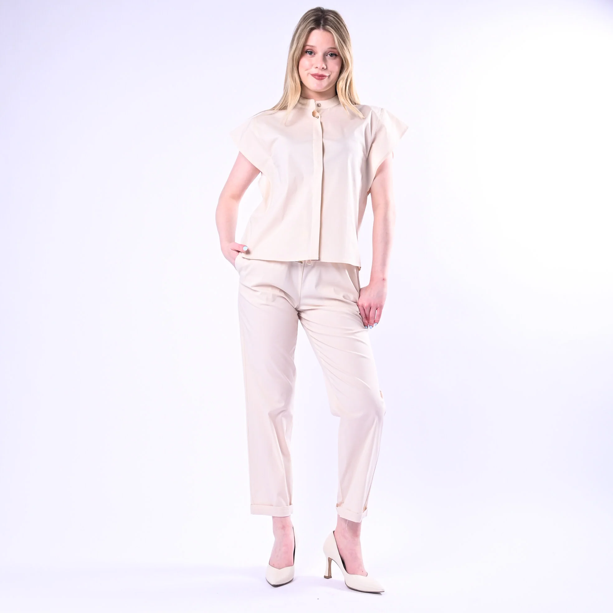 VICOLO - CAMICIA COREANA SPALLA ALETTE ART.TAB2008/V - VANIGLIA