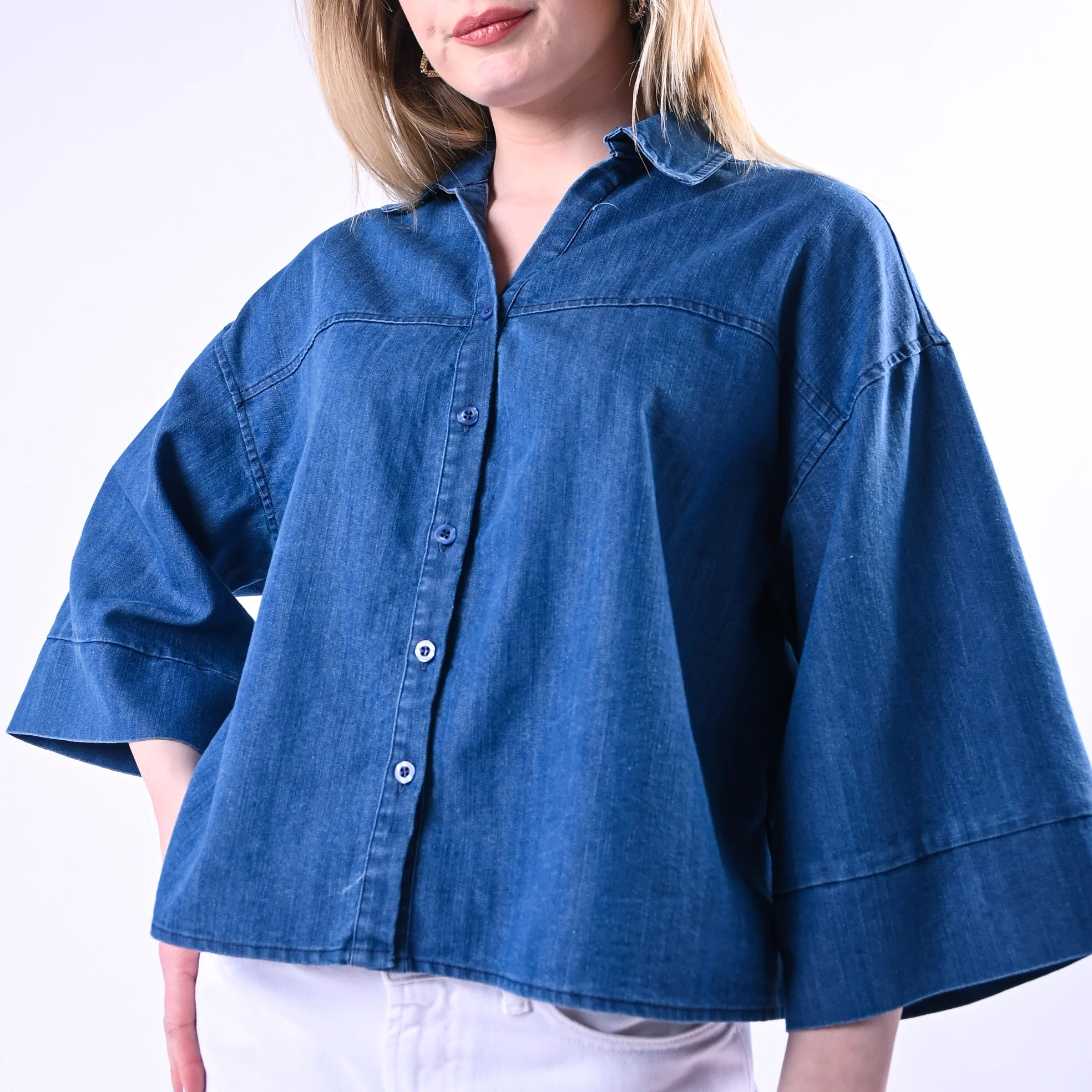 VICOLO - CAMICIA DENIM A SCATOLA ART.TAB1939/J - JEANS - Image 5