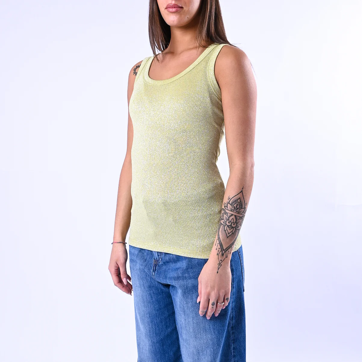 VICOLO - CANOTTA LUREX A COSTINE ART.UAB0076 - GIALLO - Image 3