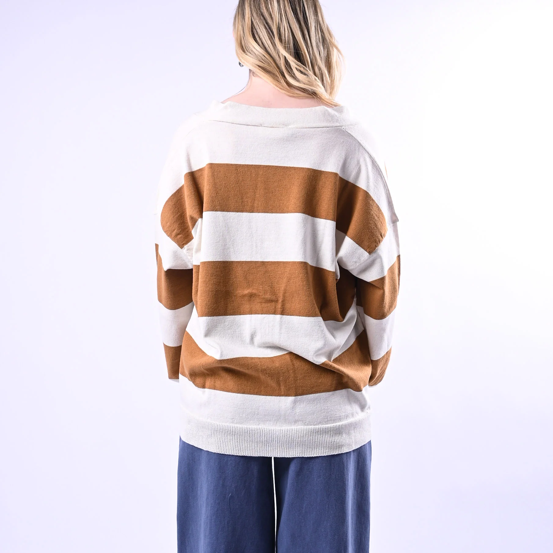 VICOLO - CARDIGAN OVER IN MAGLIA A RIGHE ART.24B3135 - BURRO/CAMMELLO - Image 4