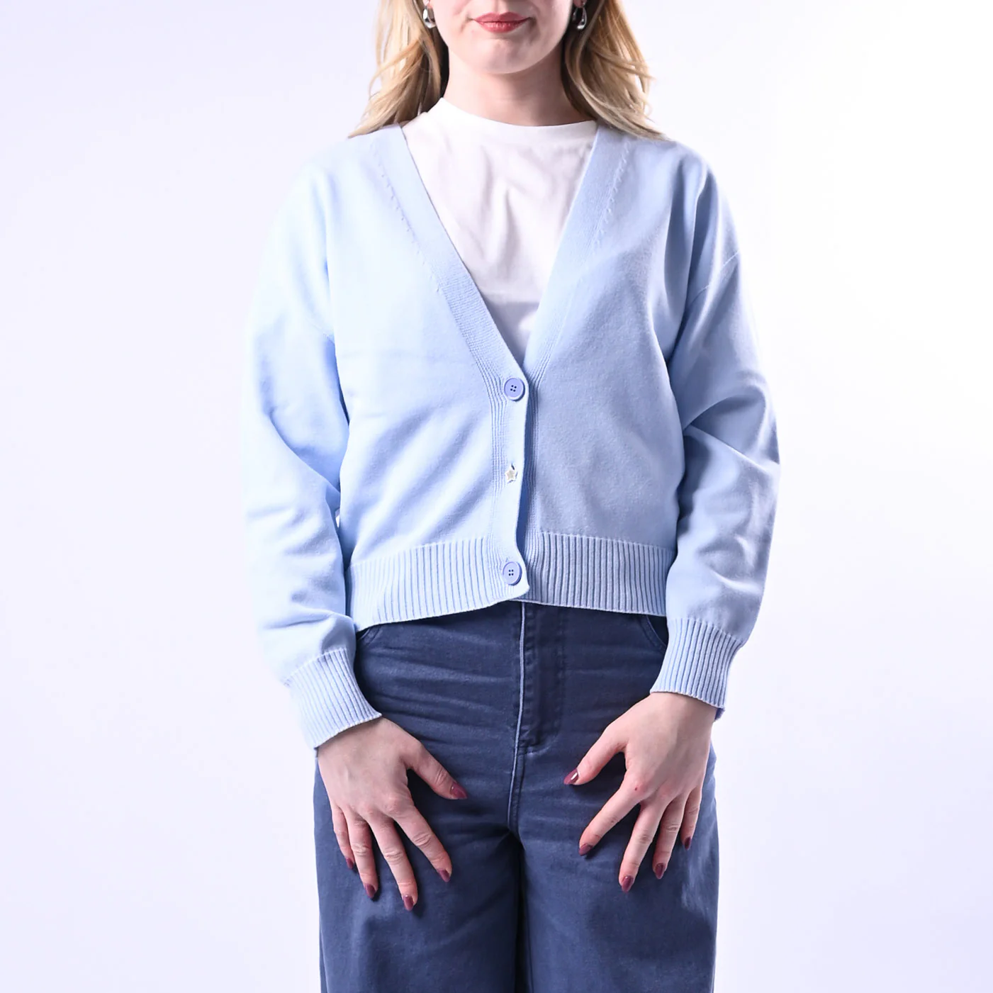 VICOLO - CARDIGAN VISCOSA BOTTONE GIOIELLO ART.7AB7056 - CELESTE - Image 2