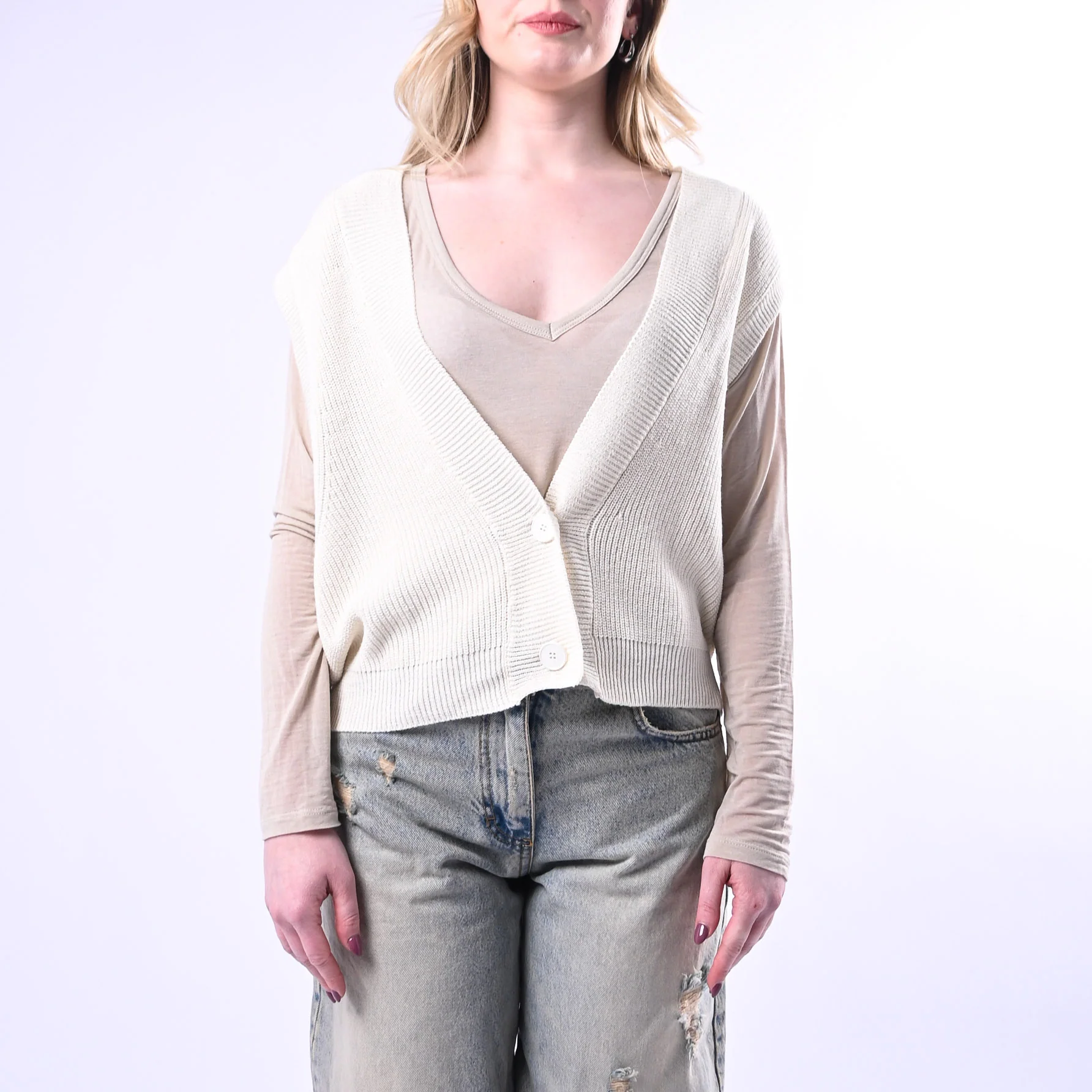 VICOLO - GILET IN MAGLIA COSTA INGLESE ART.7AB7070 - BURRO - Image 3