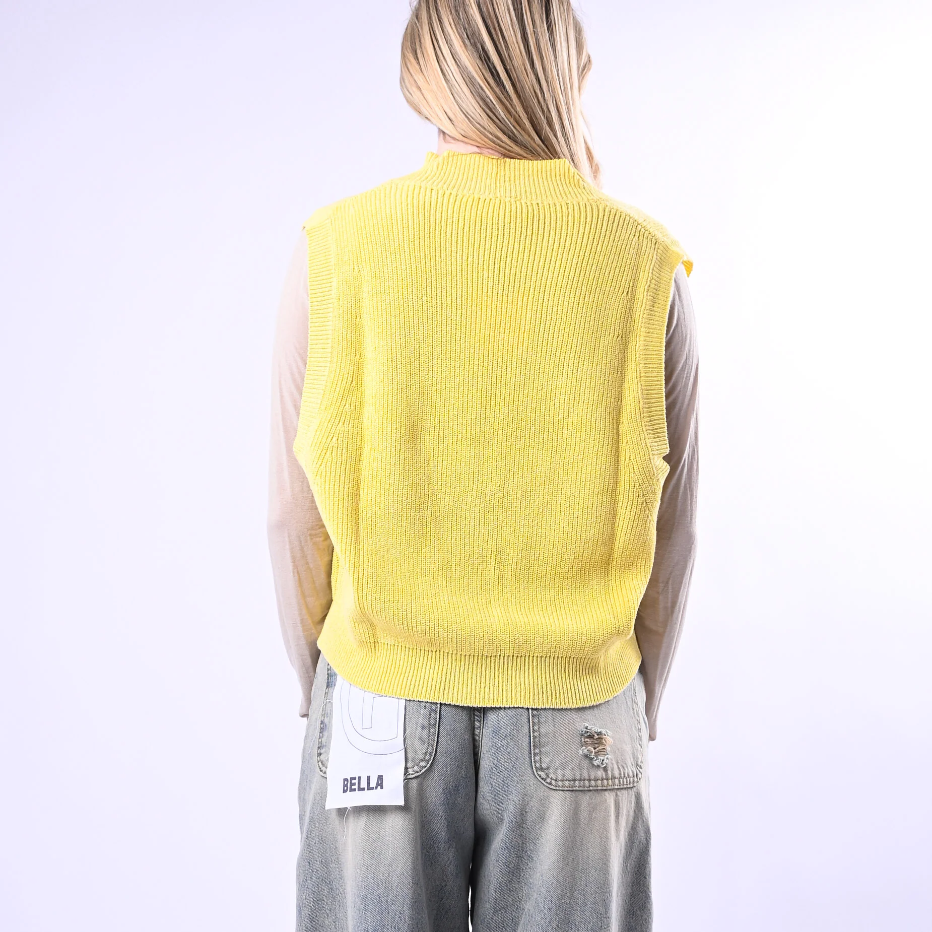 VICOLO - GILET IN MAGLIA COSTA INGLESE ART.7AB7070 - GIALLO - Image 3