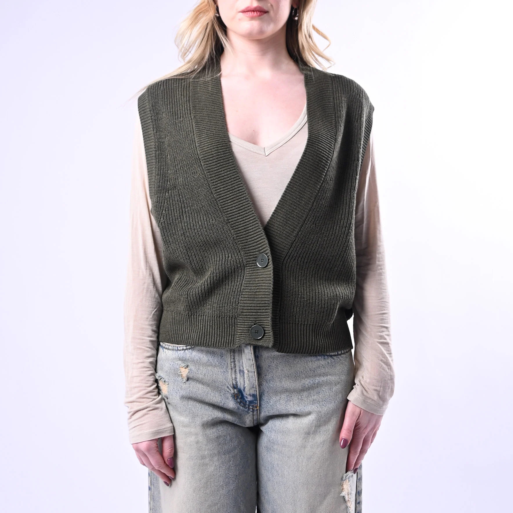 VICOLO - GILET IN MAGLIA COSTA INGLESE ART.7AB7070 - MILITARE - Image 2