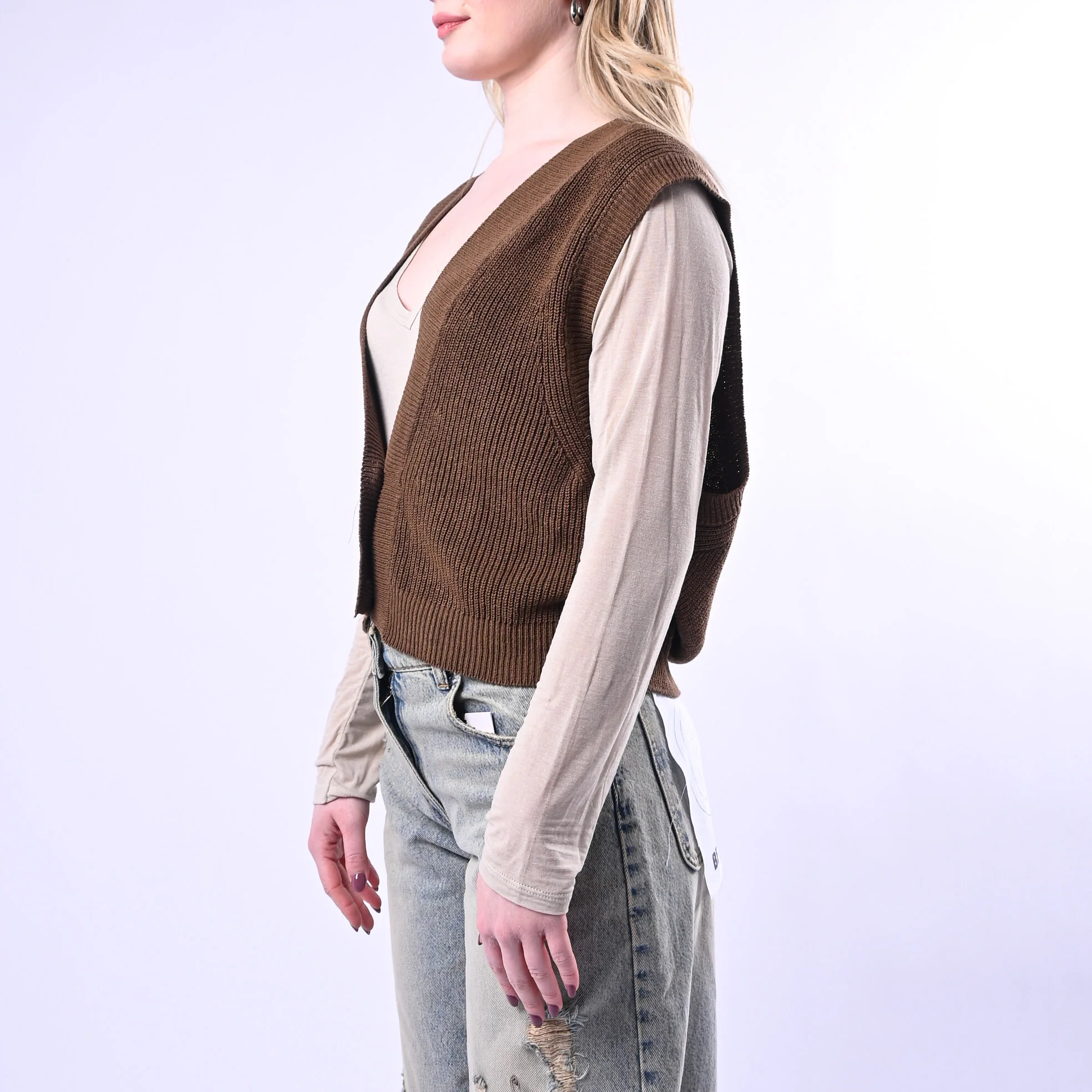 VICOLO - GILET IN MAGLIA COSTA INGLESE ART.7AB7070 - NOCCIOLA - Image 3