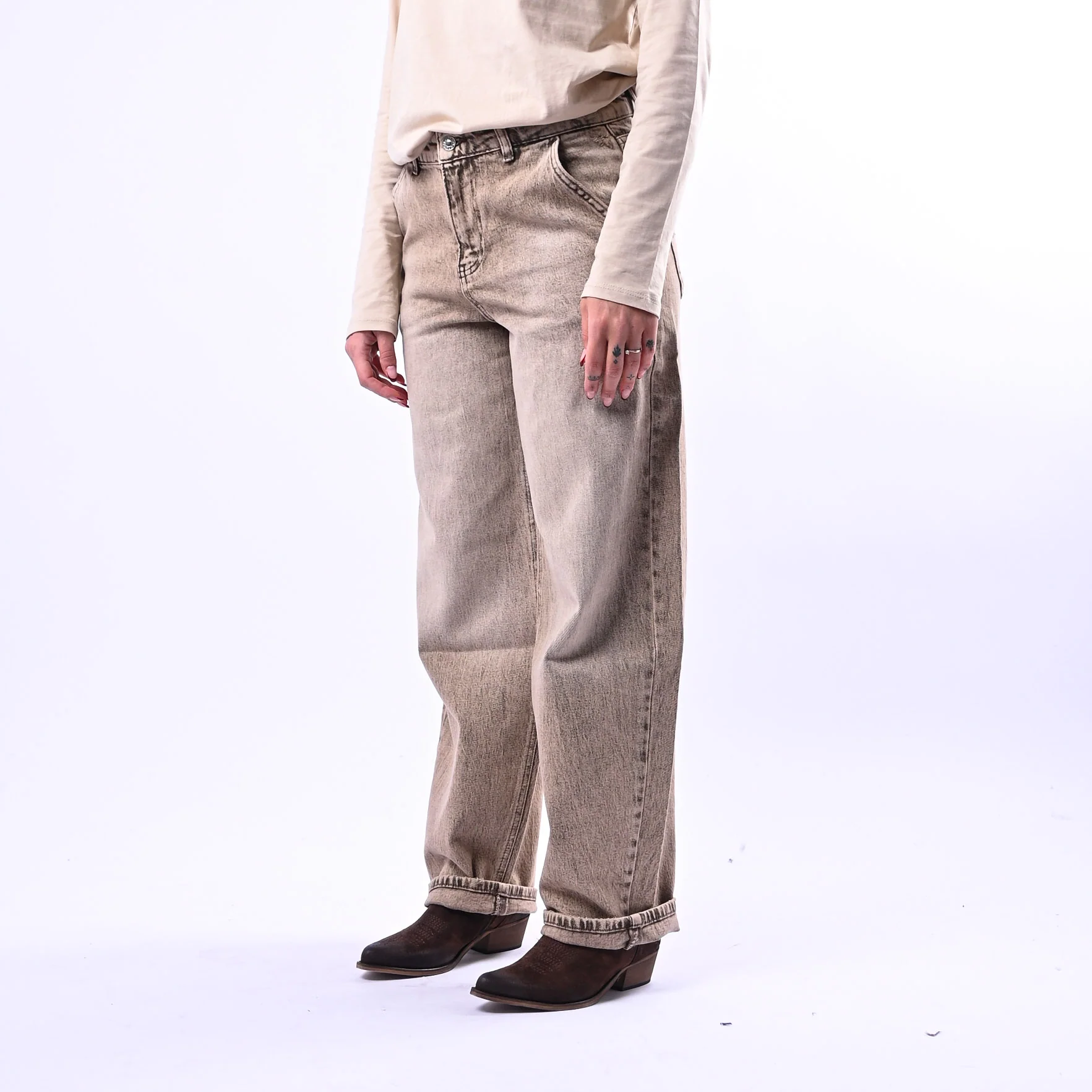 VICOLO - JEANS BALLOON TASCA FRANCESE MARMORIZZATO ART.DAB5180 - BEIGE - Image 2