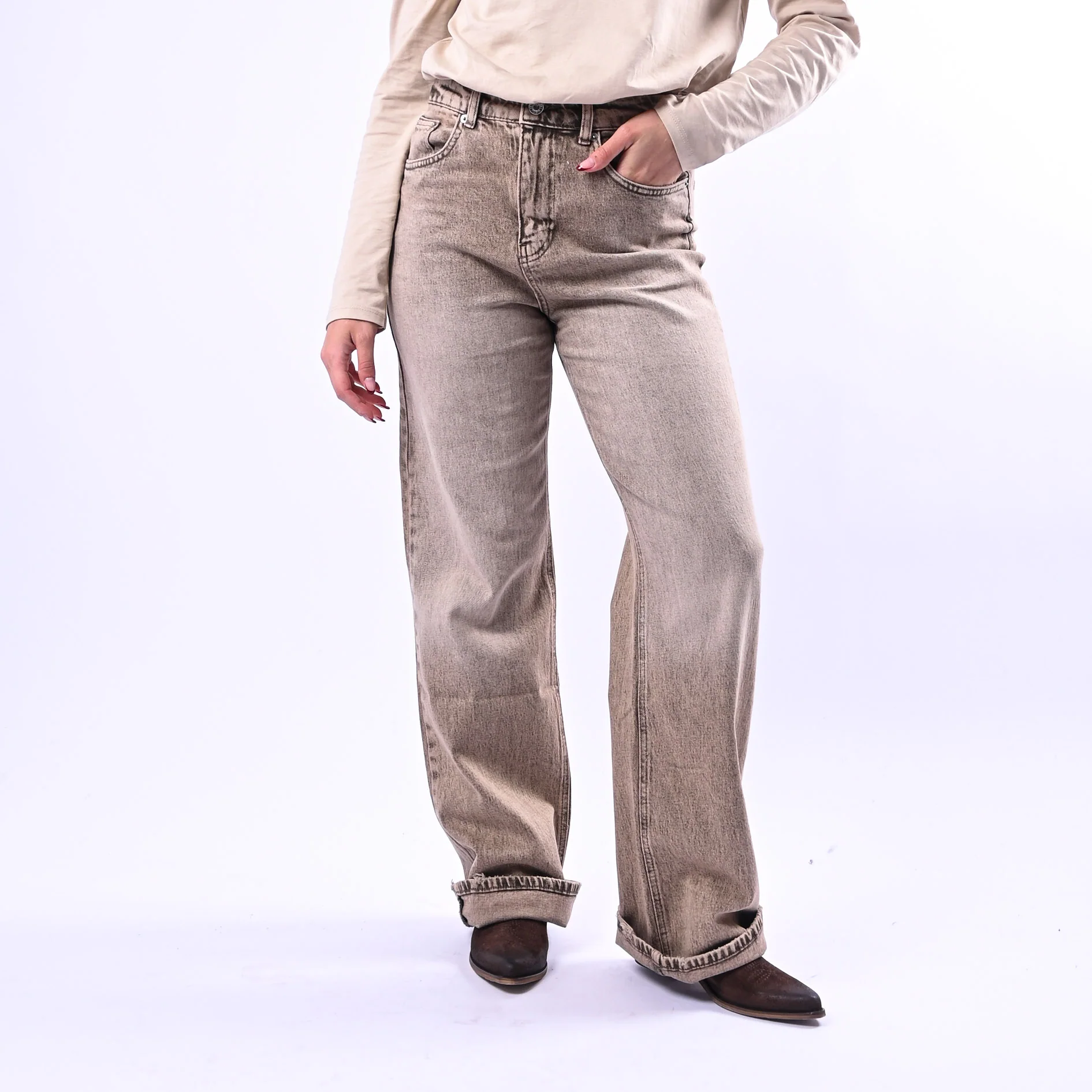 VICOLO - JEANS PALAZZO MARMORIZZATO ART.DAB5179 - BEIGE