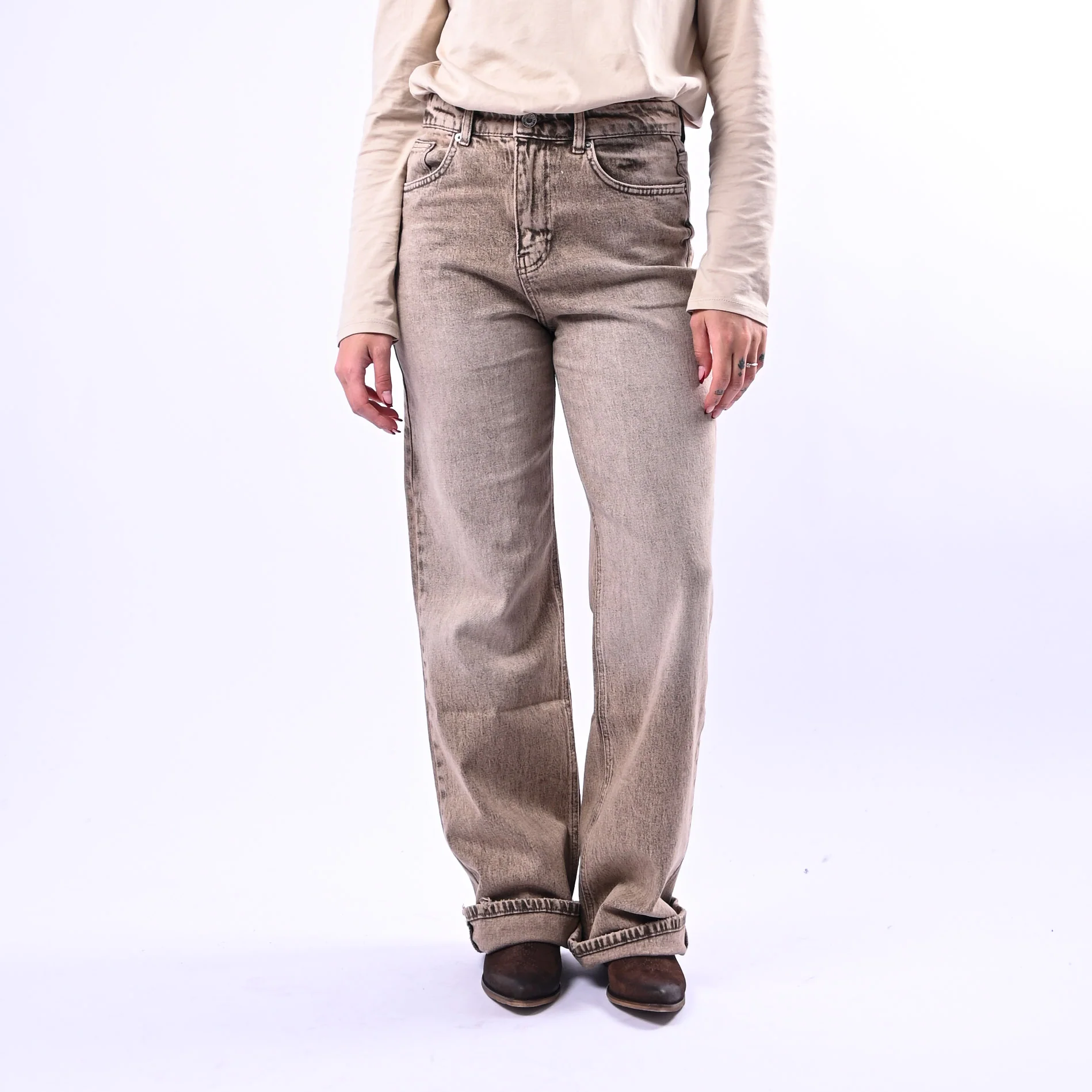 VICOLO - JEANS PALAZZO MARMORIZZATO ART.DAB5179 - BEIGE - Image 2
