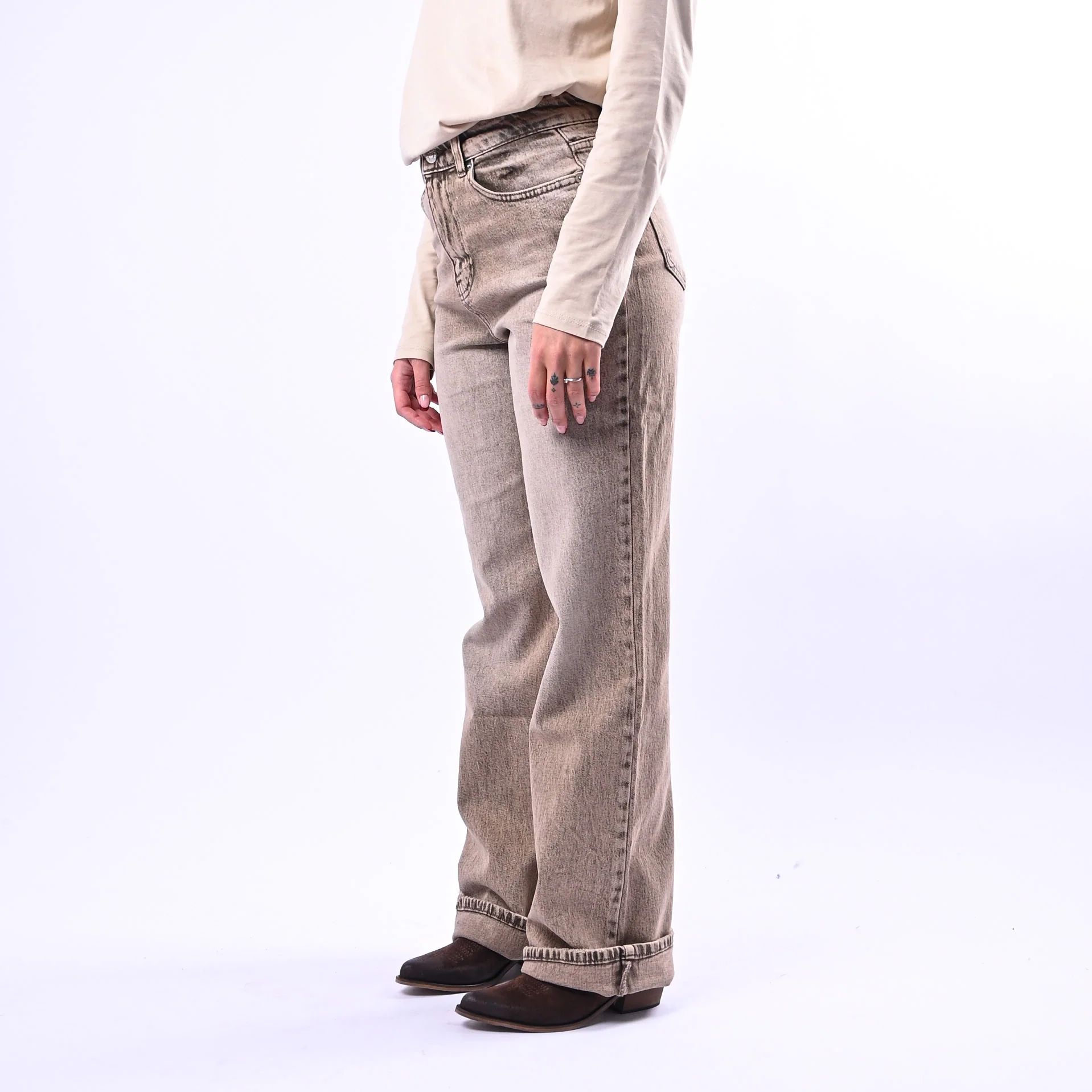 VICOLO - JEANS PALAZZO MARMORIZZATO ART.DAB5179 - BEIGE - Image 3