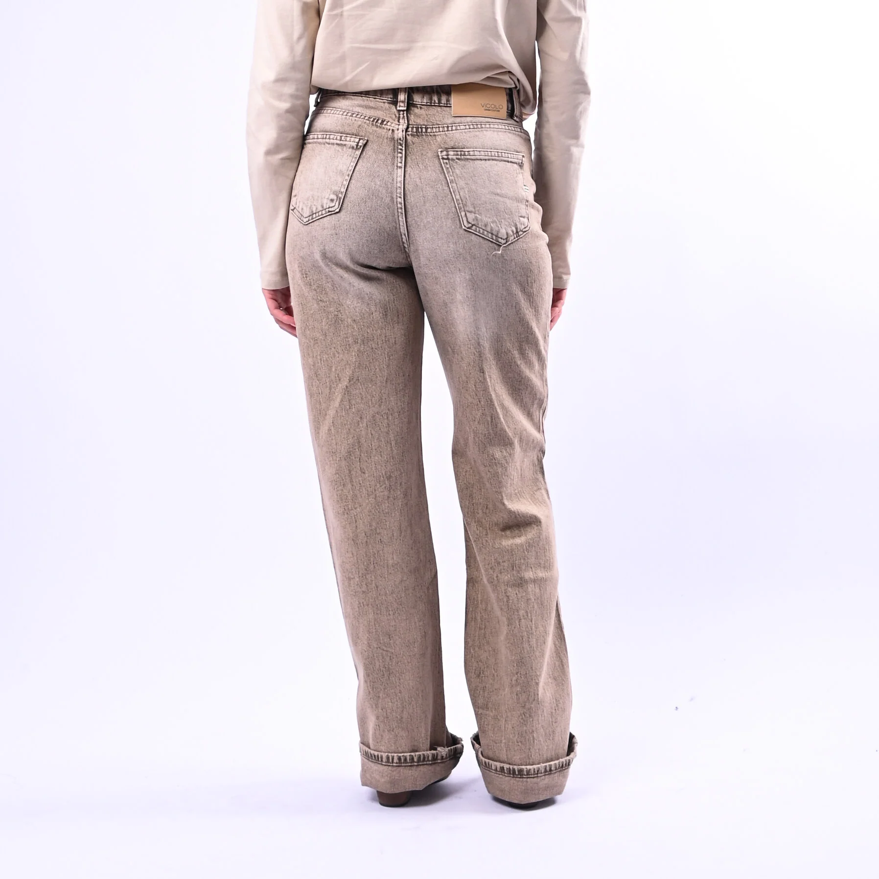 VICOLO - JEANS PALAZZO MARMORIZZATO ART.DAB5179 - BEIGE - Image 4
