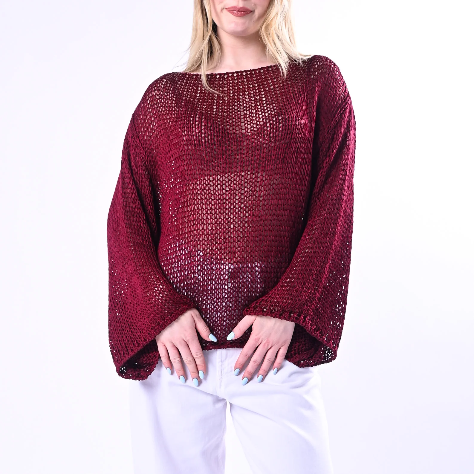 VICOLO - MAGLIA A SCATOLA IN FETTUCCIA ART.3AB3026/B - BORDEAUX