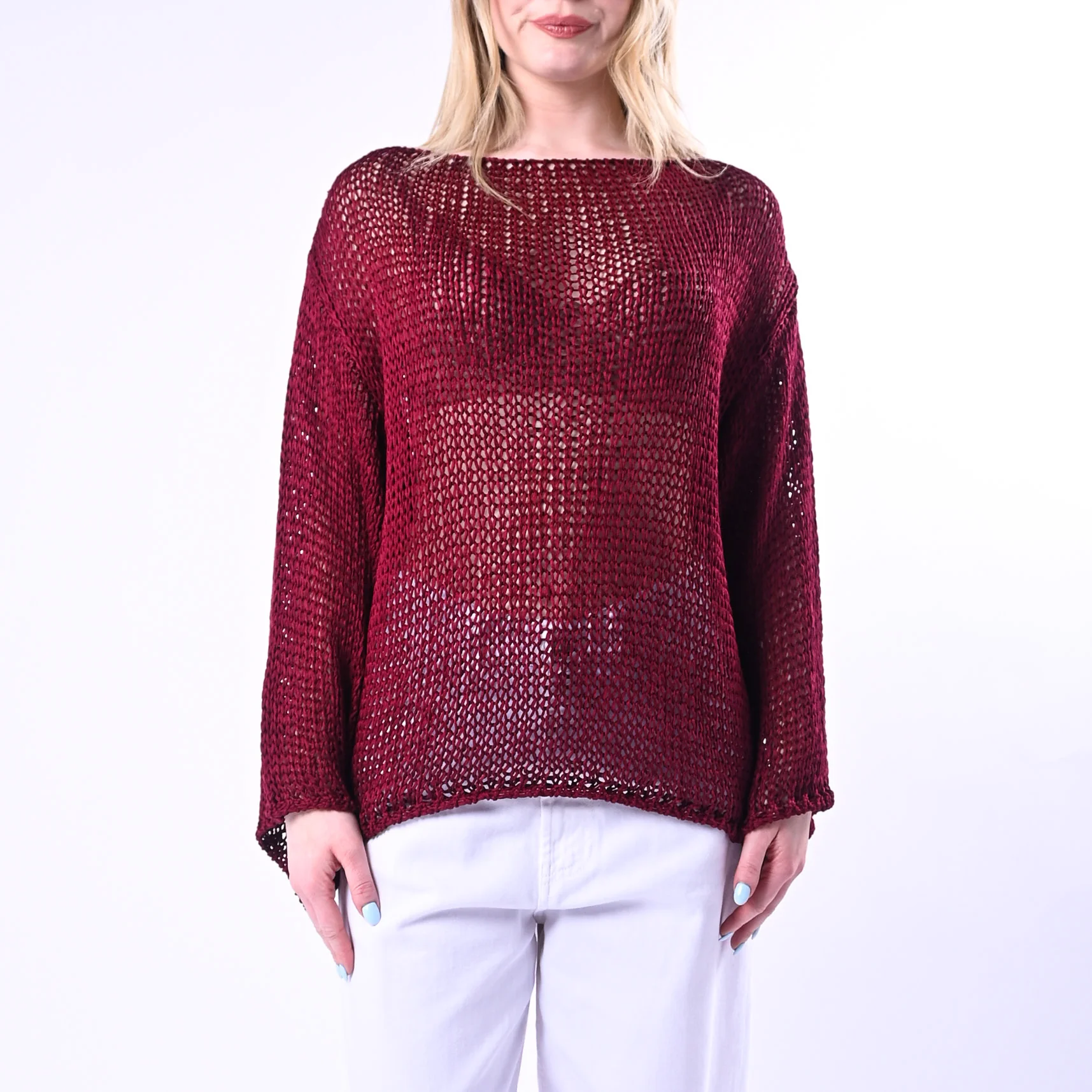 VICOLO - MAGLIA A SCATOLA IN FETTUCCIA ART.3AB3026/B - BORDEAUX - Image 2