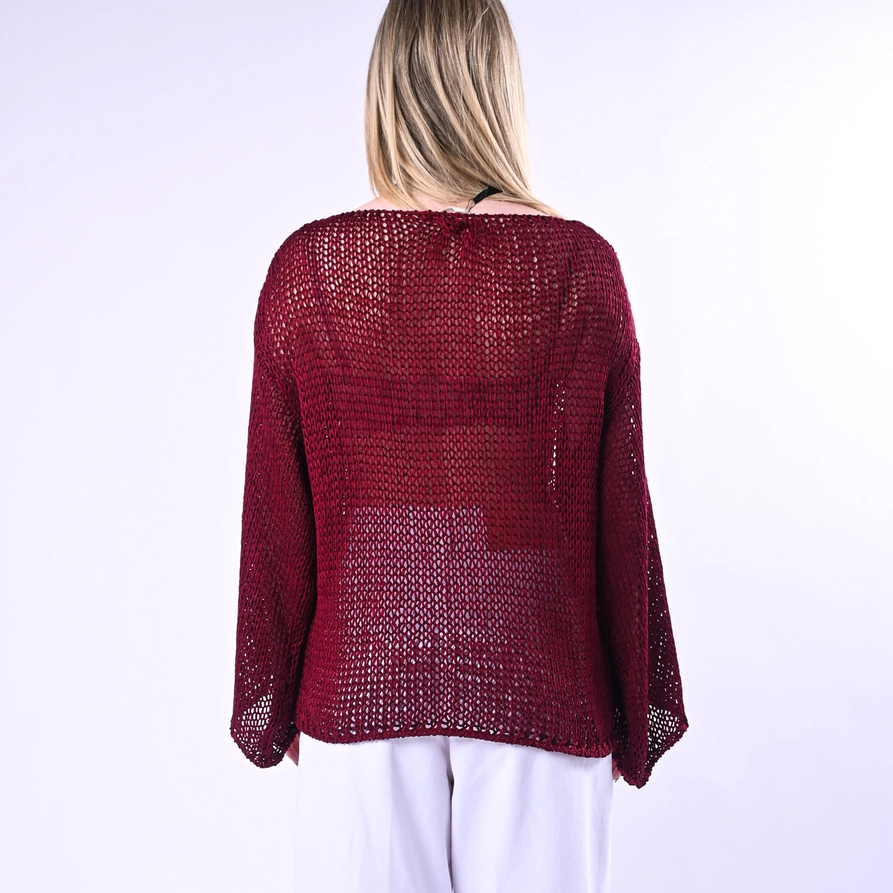 VICOLO - MAGLIA A SCATOLA IN FETTUCCIA ART.3AB3026/B - BORDEAUX - Image 4