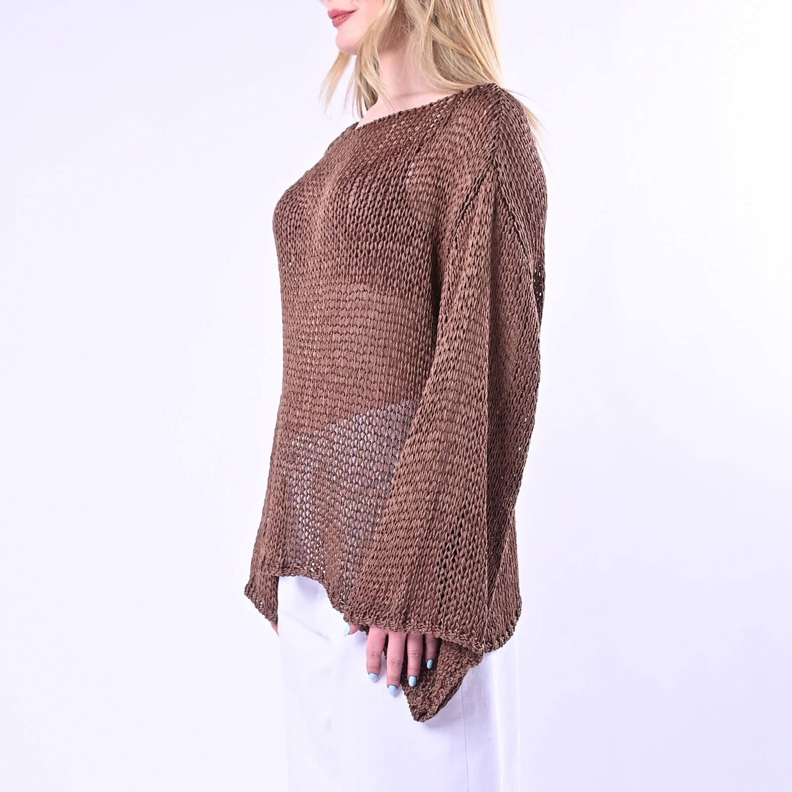 VICOLO - MAGLIA A SCATOLA IN FETTUCCIA ART.3AB3026/M - MORO - Image 3