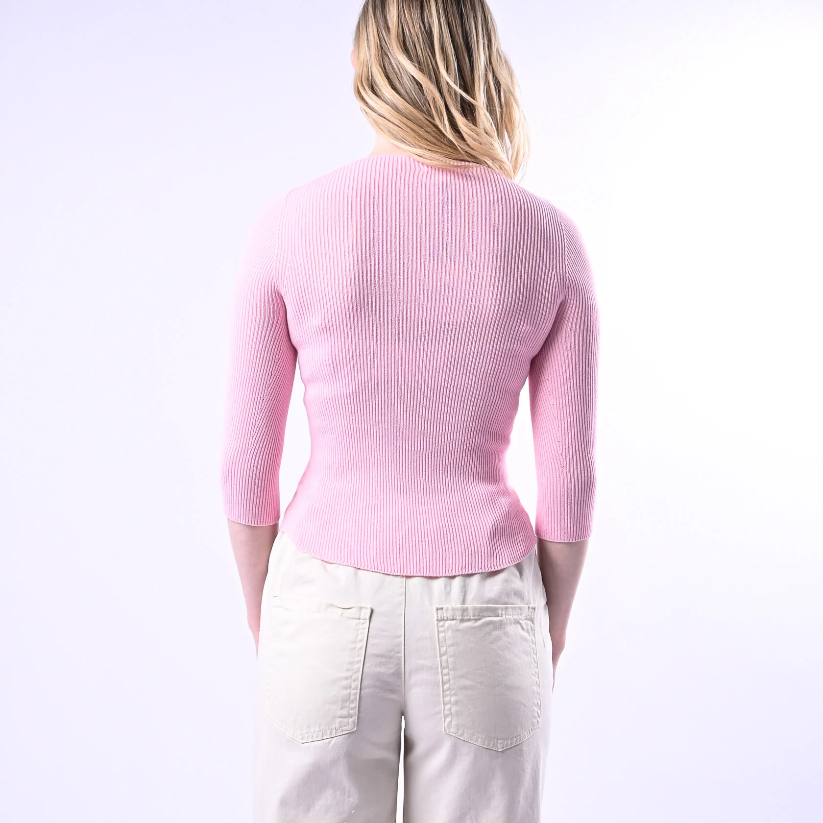 VICOLO - MAGLIA BARCHETTA A COSTINE IN VISCOSA ART.7AB7075 - ROSA - Image 4