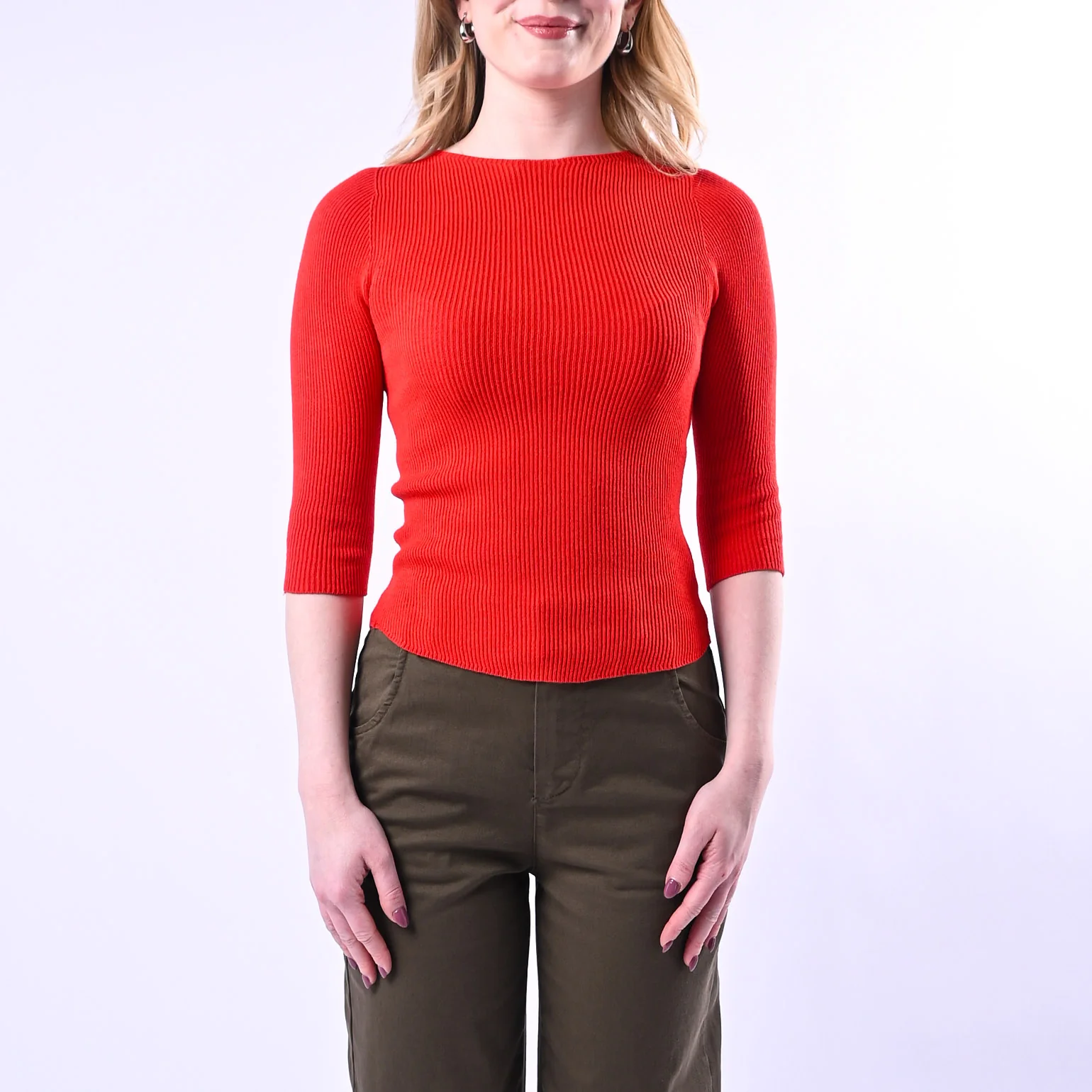 VICOLO - MAGLIA BARCHETTA A COSTINE IN VISCOSA ART.7AB7075 - ROSSO - Image 2