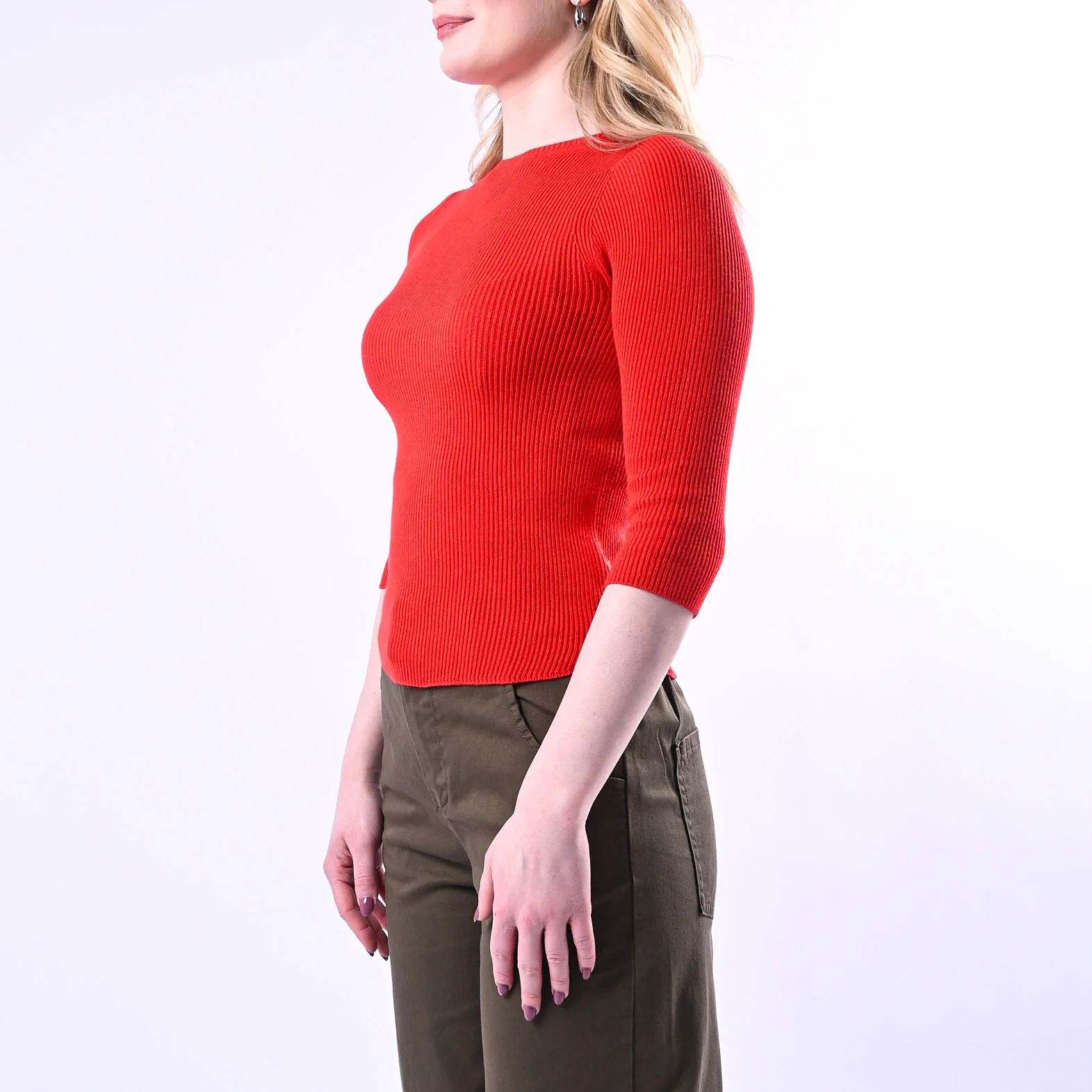 VICOLO - MAGLIA BARCHETTA A COSTINE IN VISCOSA ART.7AB7075 - ROSSO - Image 3