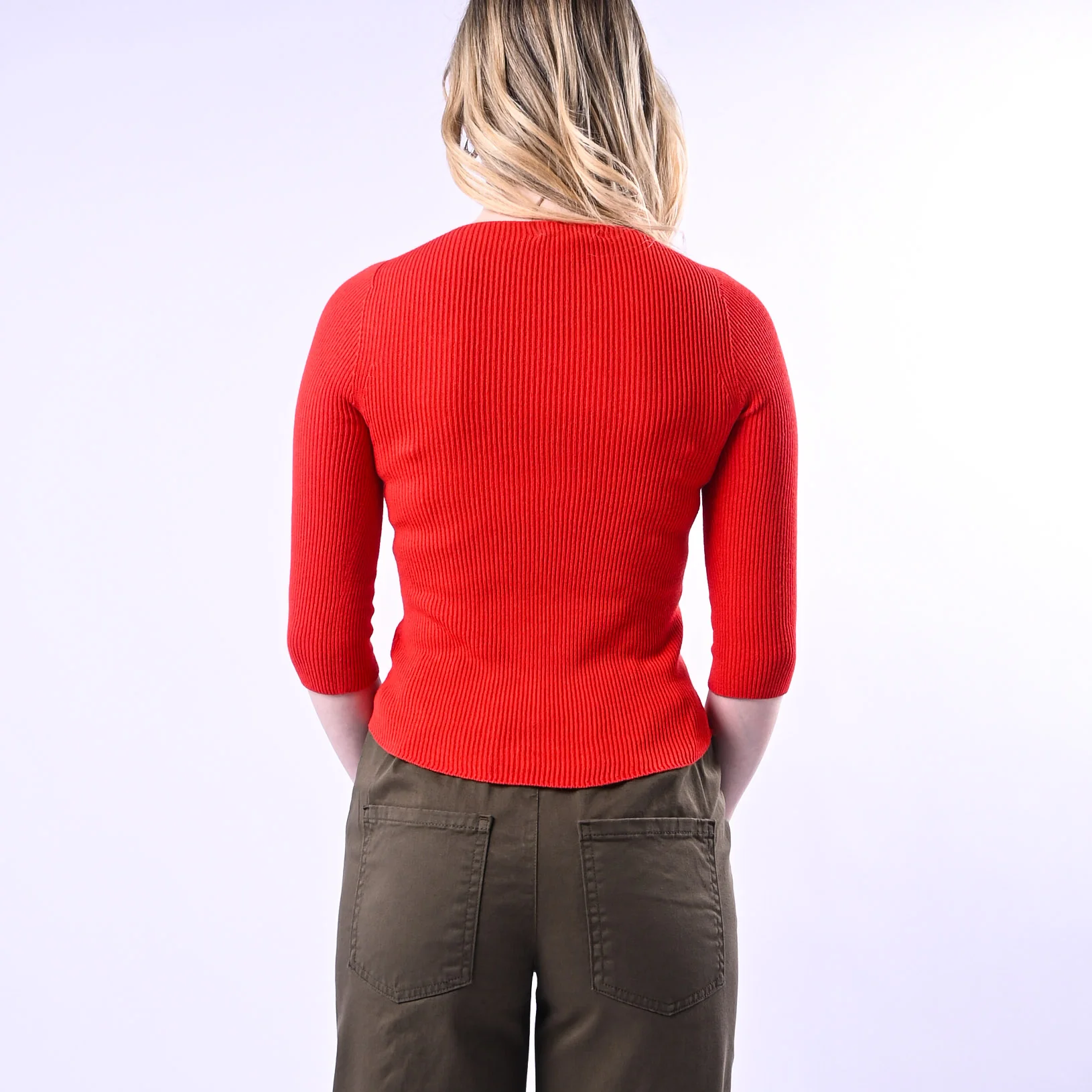 VICOLO - MAGLIA BARCHETTA A COSTINE IN VISCOSA ART.7AB7075 - ROSSO - Image 4