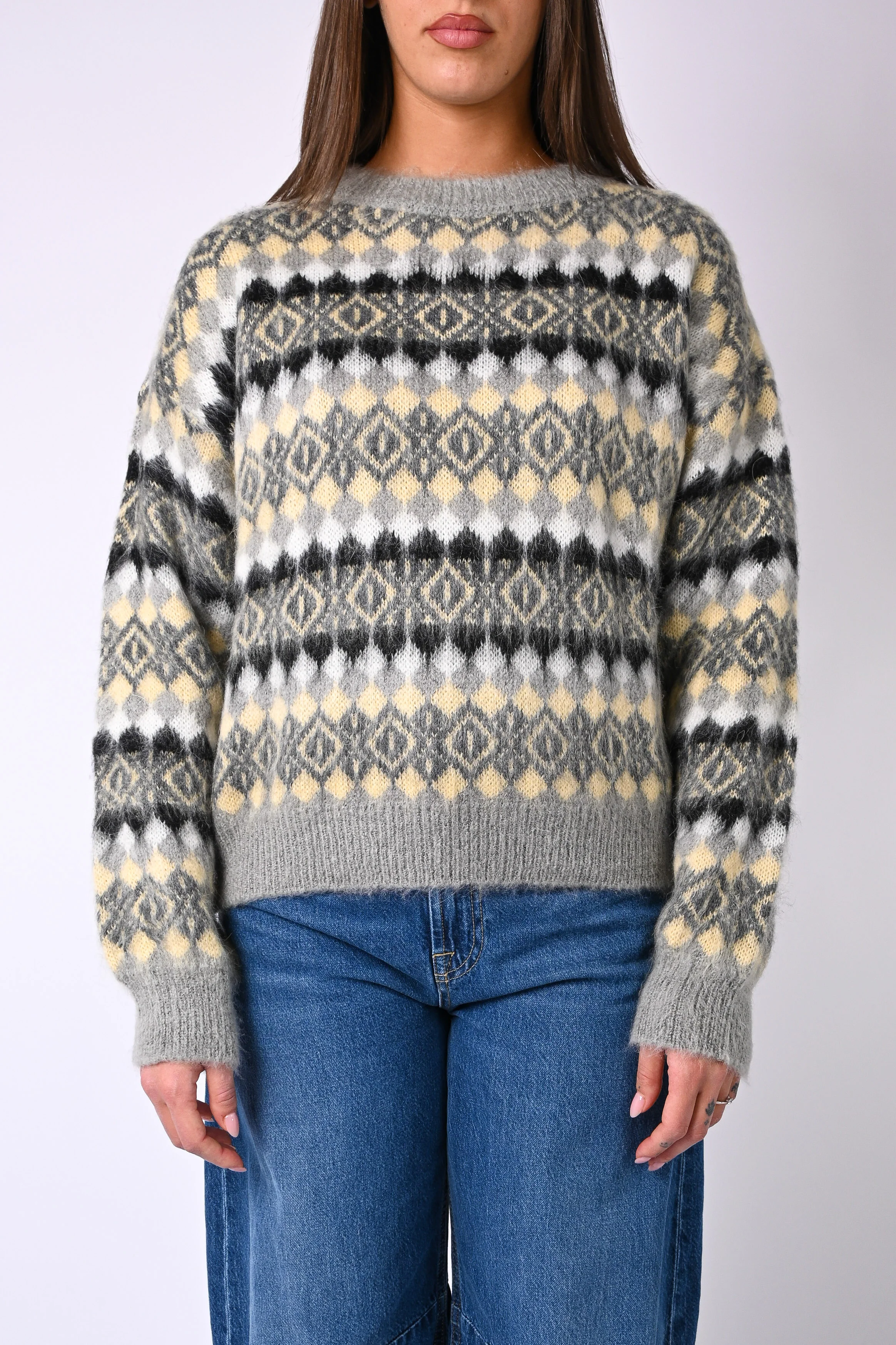 VICOLO - MAGLIA MOHAIR JACQUARD ART.55212F - PERLA/GIALLO - Image 2