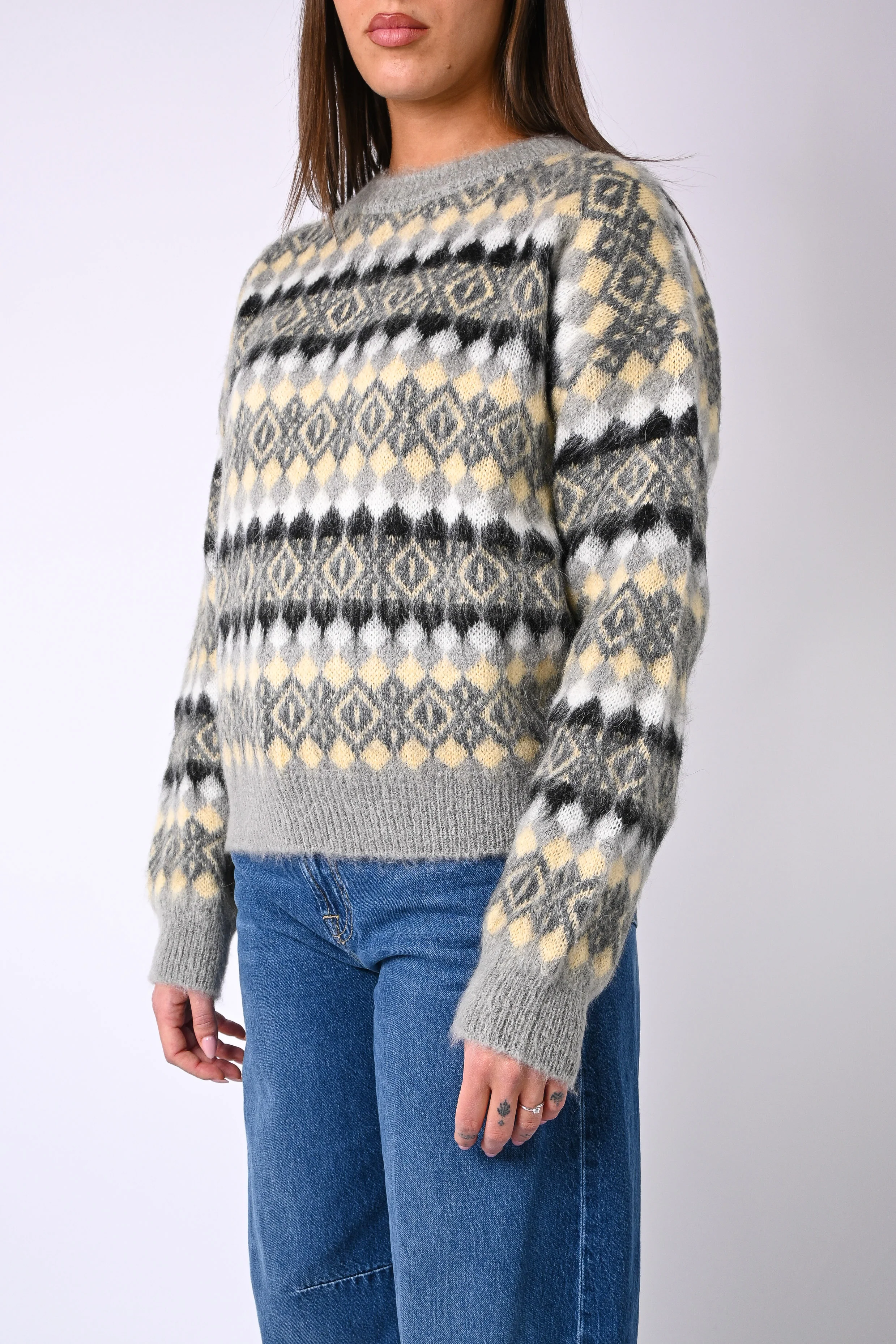 VICOLO - MAGLIA MOHAIR JACQUARD ART.55212F - PERLA/GIALLO - Image 3