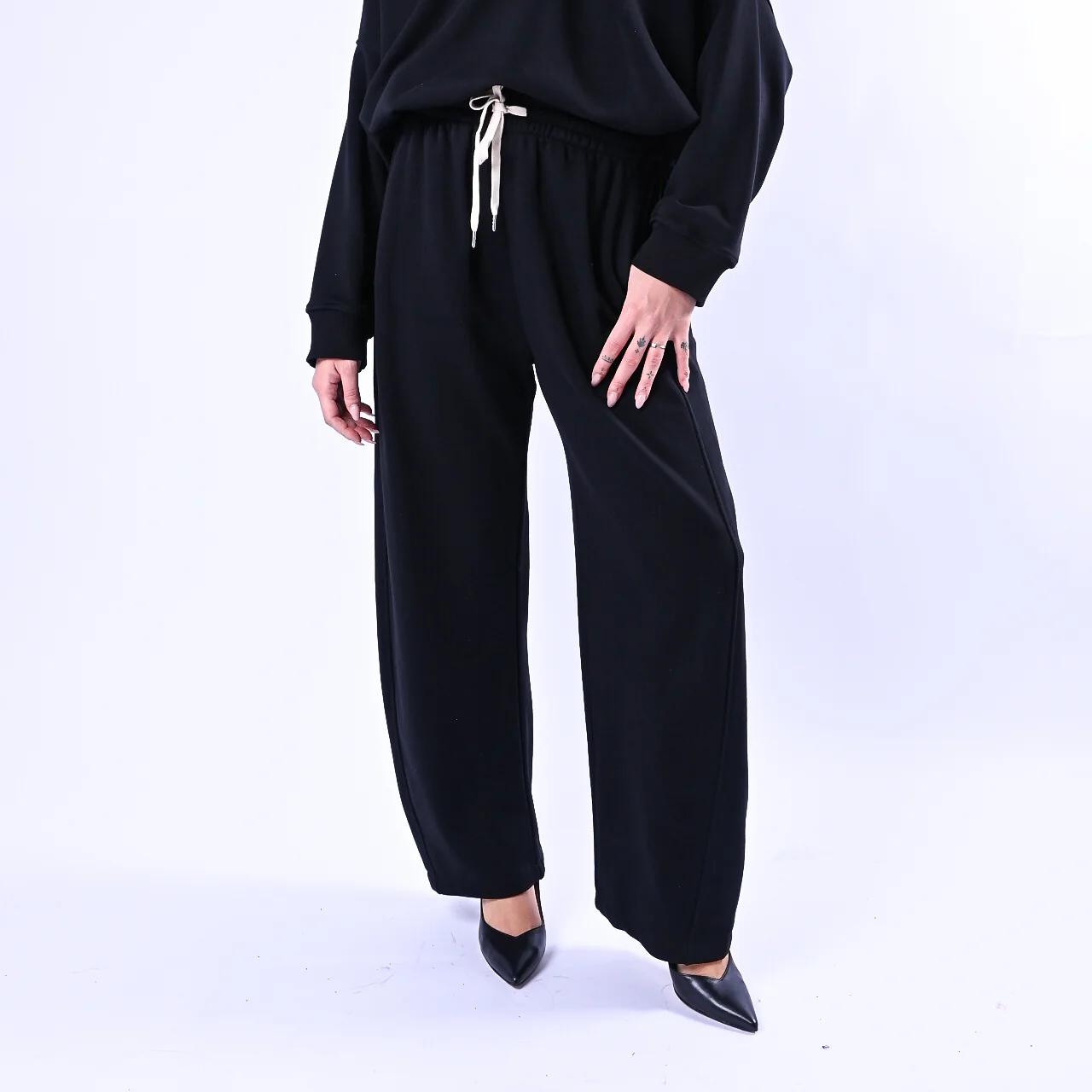 VICOLO - PANTALONE BARREL IN FELPA GARZATA ART.TAB0428 - NERO