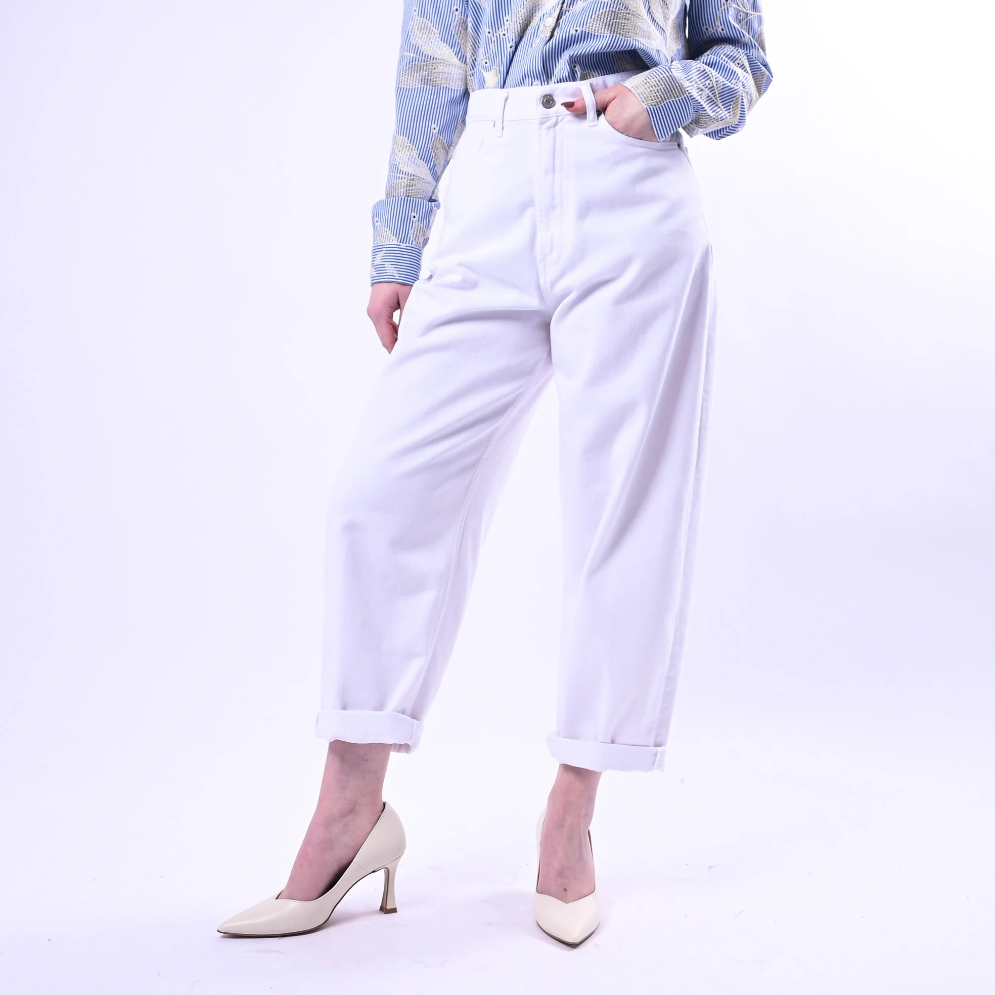 VICOLO - PANTALONE LAILA BALLOON ART.DAB5225 - BULL DENIM BIANCO