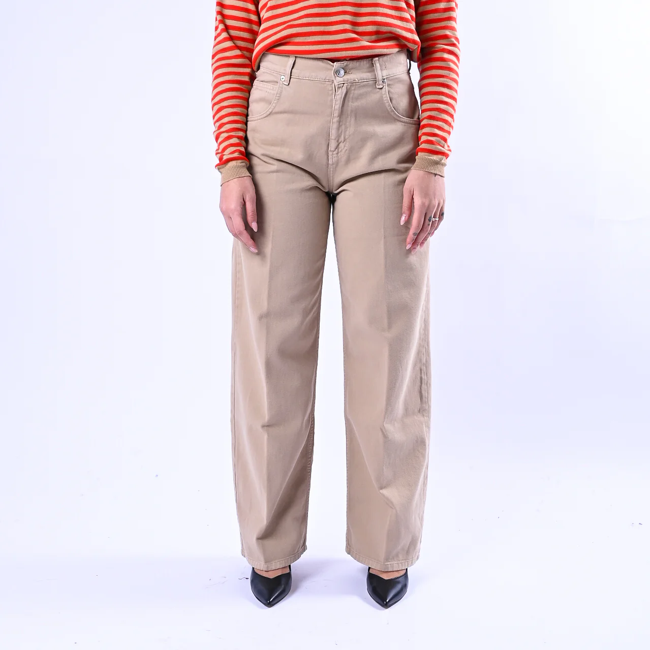 VICOLO - PANTALONE PALAZZO MIA IN BULL DENIM ART.DAB5148 - BEIGE - Image 2